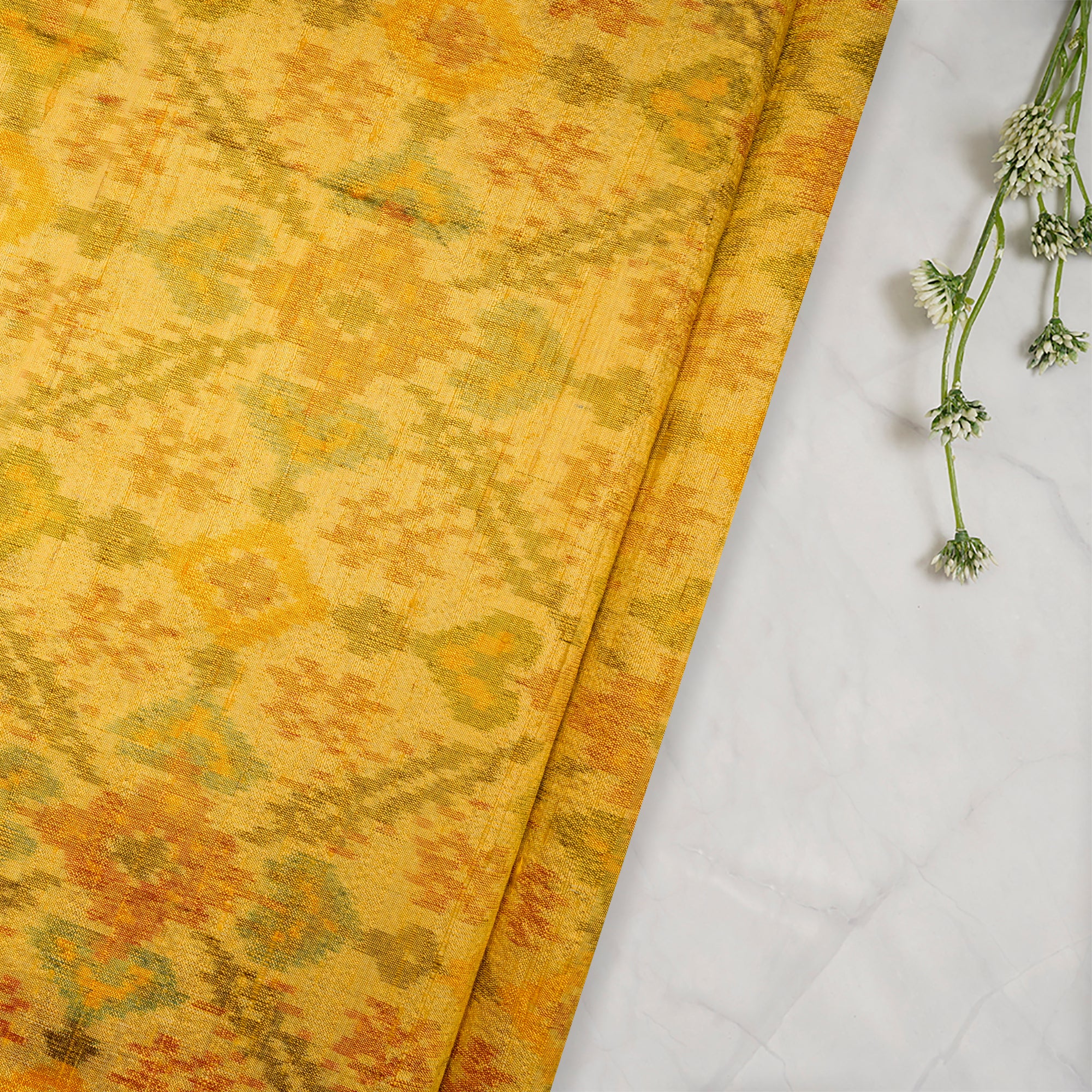 Buy Yellow Handwoven Dupion Silk Ikat Fabric 57340/41