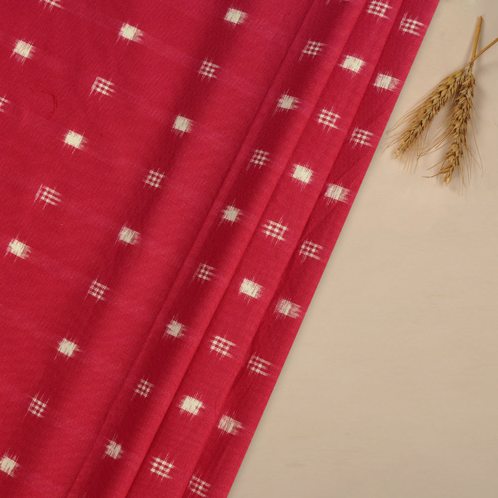 Rich Carmine Color Handwoven Pure Cotton Double Ikat Fabric