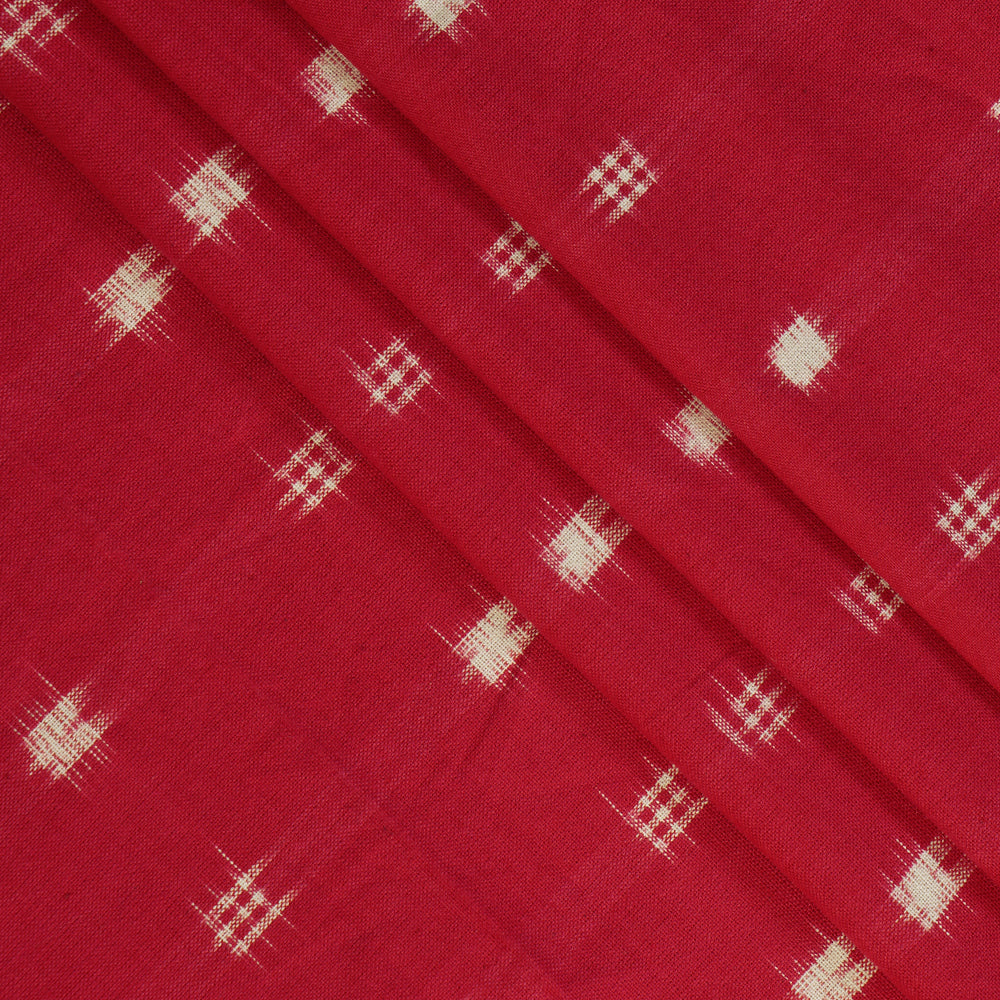 Rich Carmine Color Handwoven Pure Cotton Double Ikat Fabric
