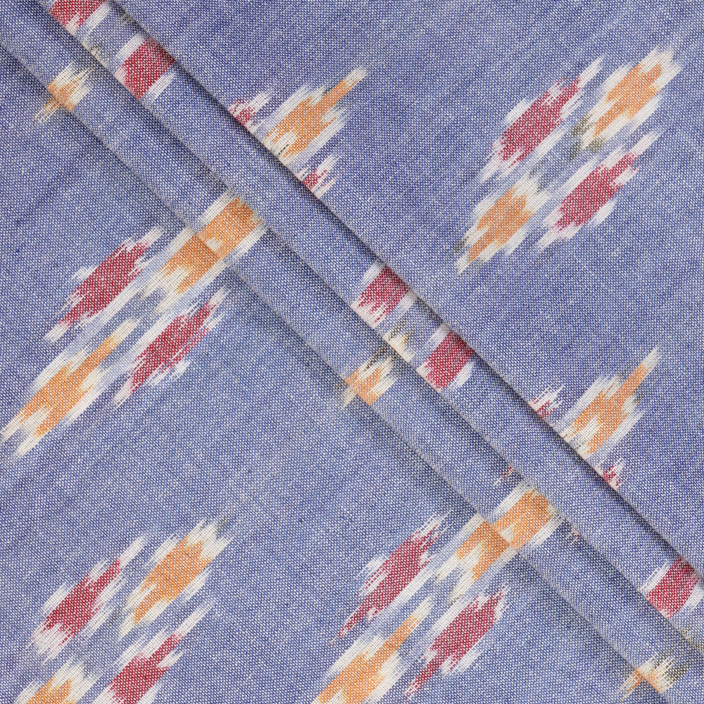 Blue-Mustard Color Handwoven Pure Cotton Ikat Fabric