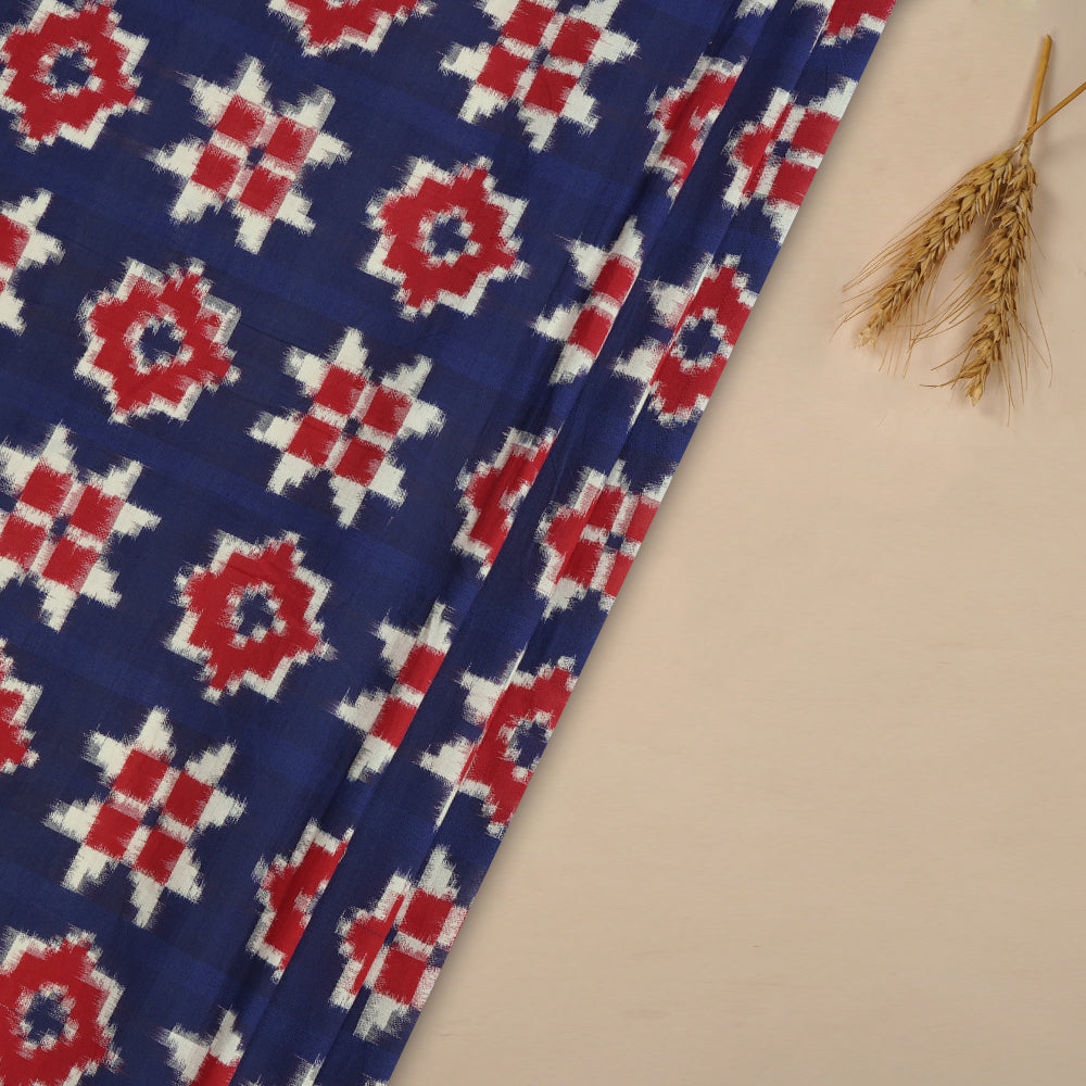 Blue-Red Color Handwoven Telia Rumal Pure Cotton Ikat Fabric