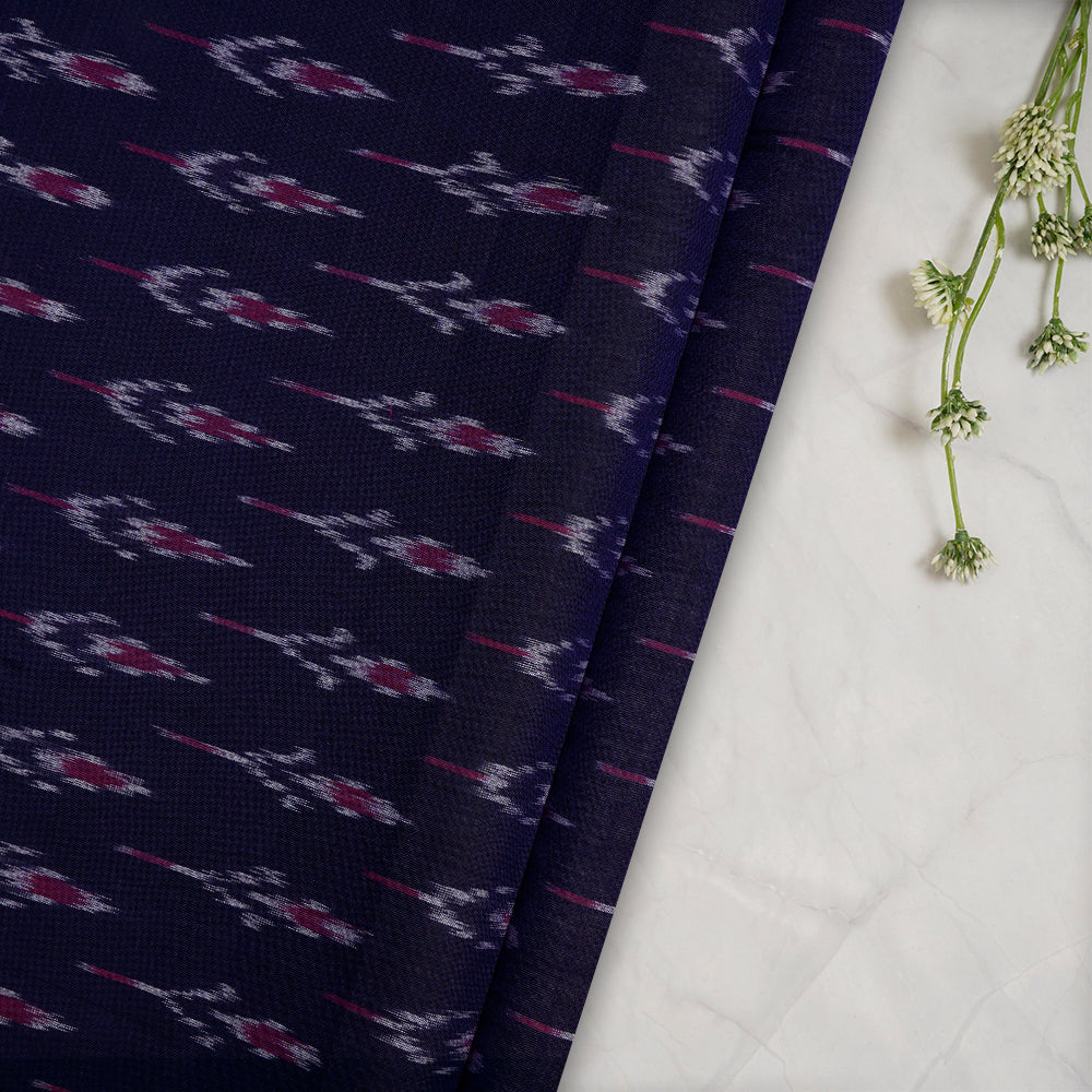 Navy Color Washed Mercerized Woven Ikat Cotton Fabric
