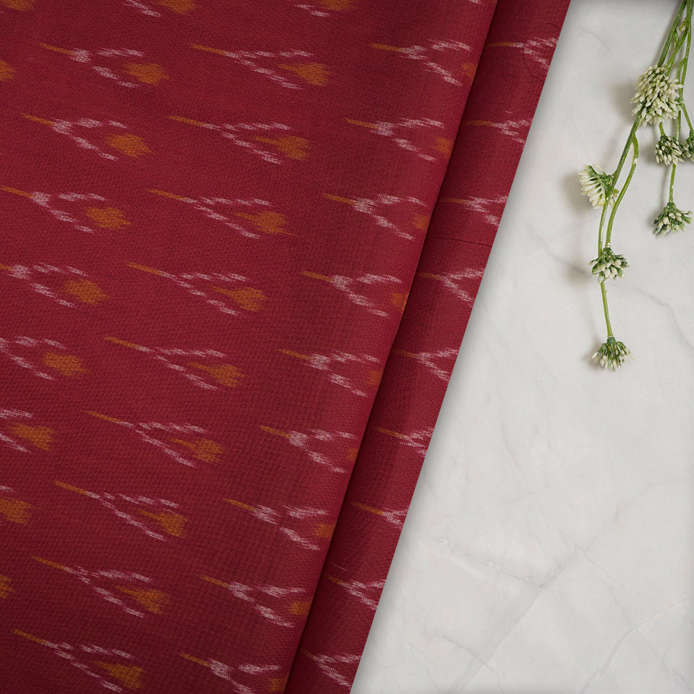 Red Color Washed Mercerized Woven Ikat Cotton Fabric