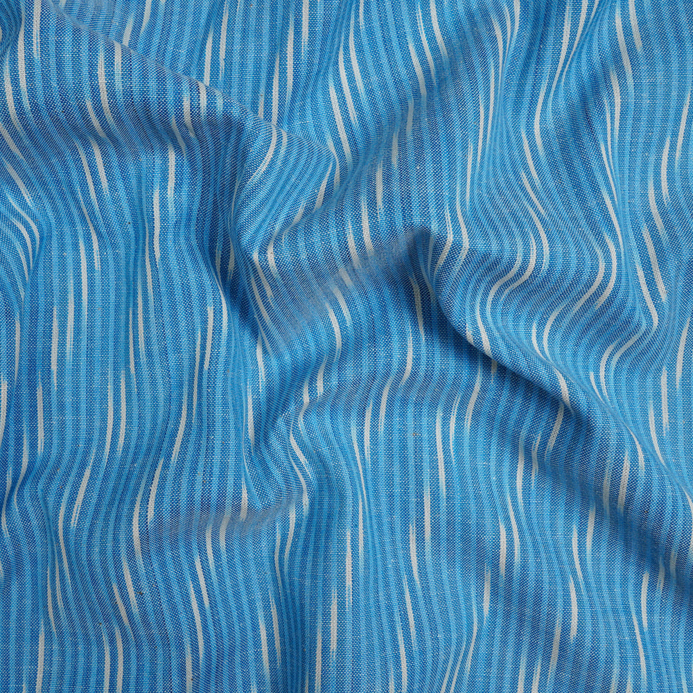 Light Blue Color Washed Woven Ikat Cotton Fabric