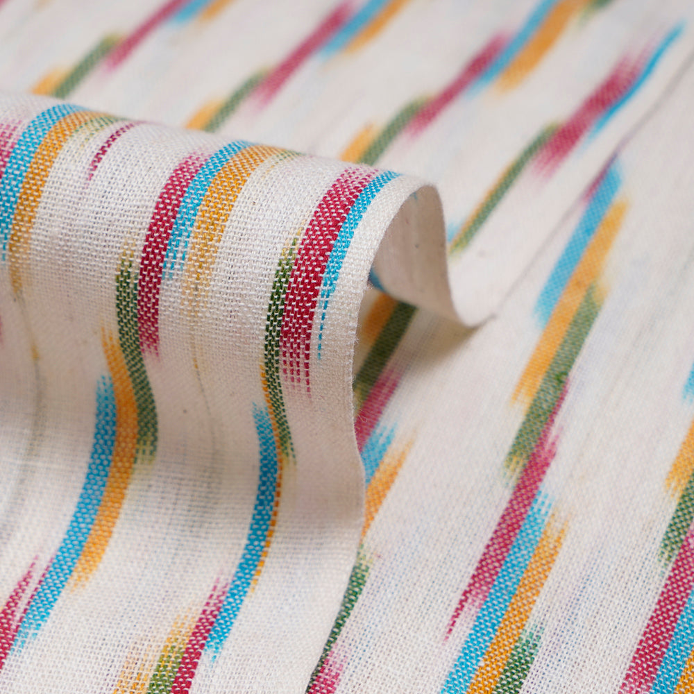 Off White Color Washed Woven Ikat Cotton Fabric