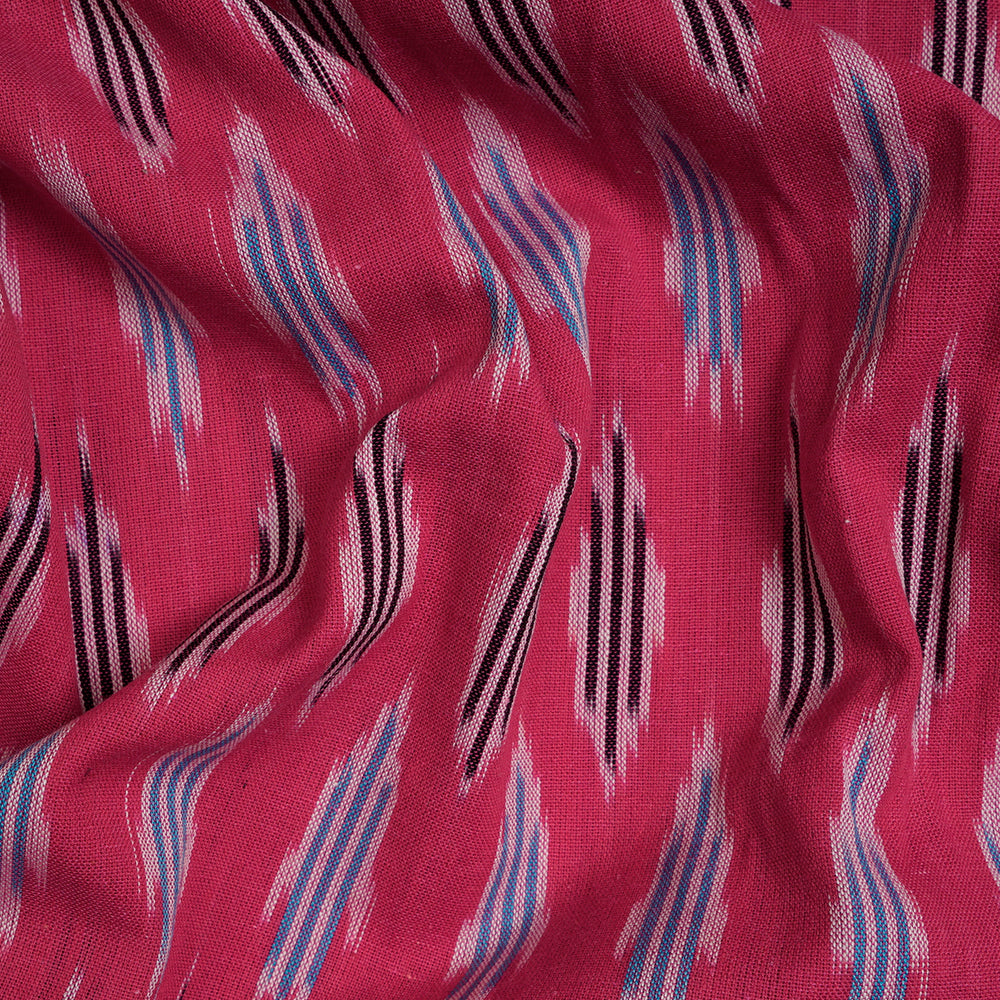 Rich Carmine Color Washed Woven Ikat Cotton Fabric