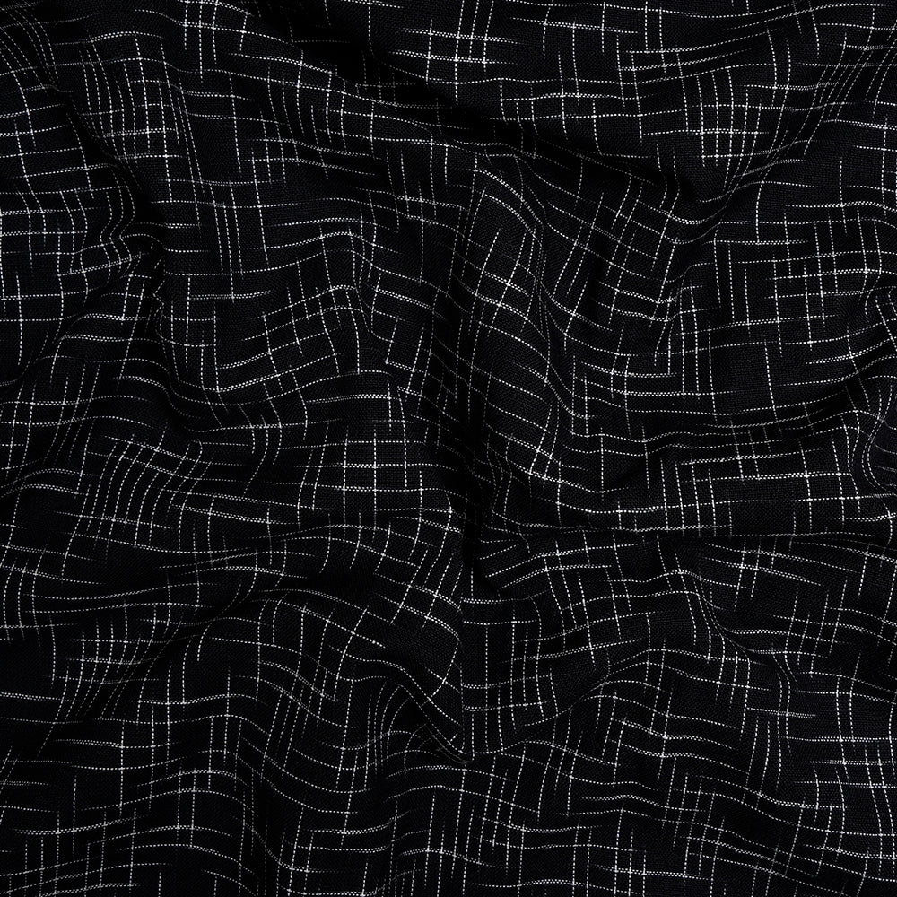 Black Color Washed Woven Ikat Cotton Fabric