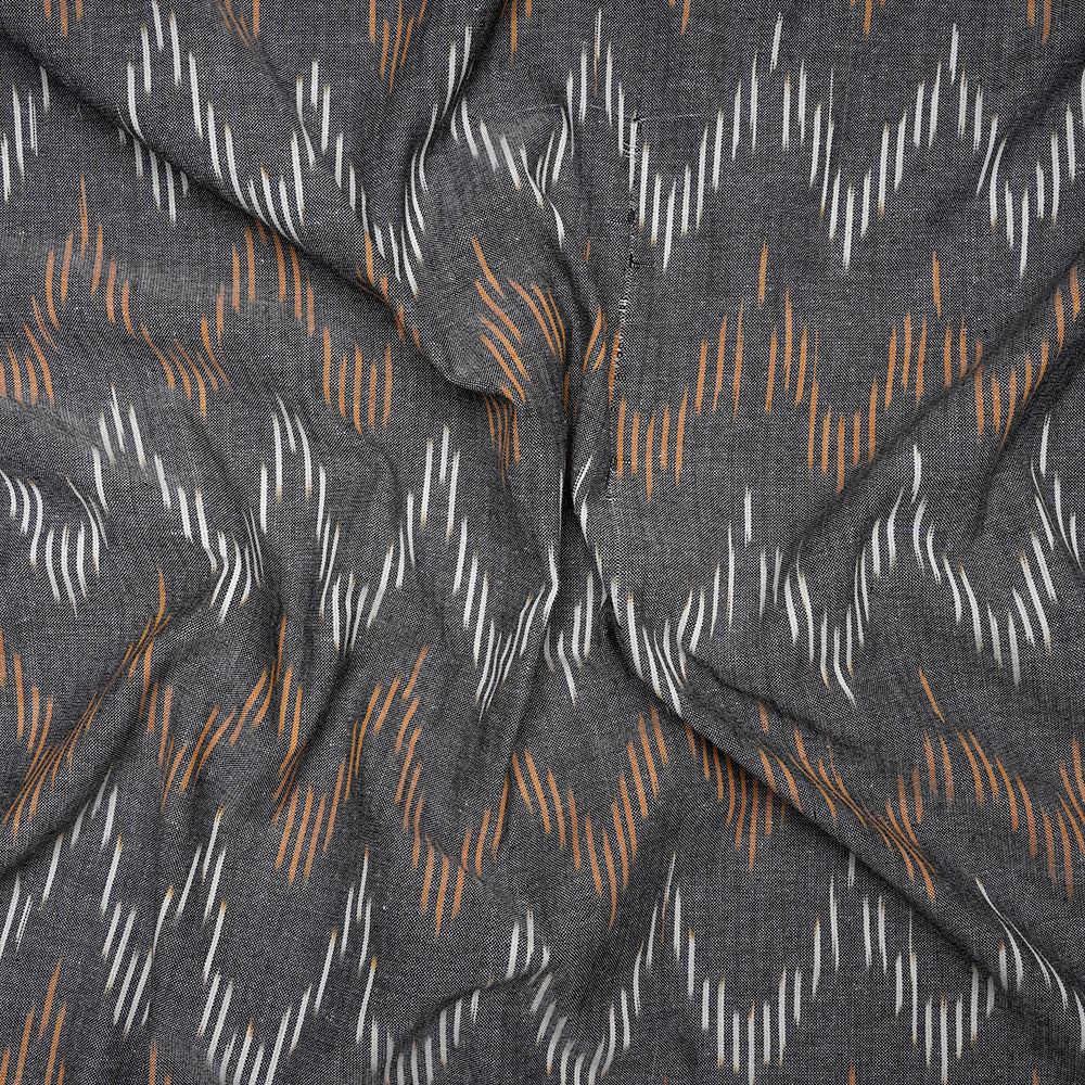 Grey Color Washed Woven Ikat Cotton Fabric