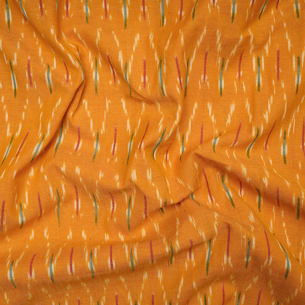 Dark Yellow Color Washed Woven Ikat Cotton Fabric