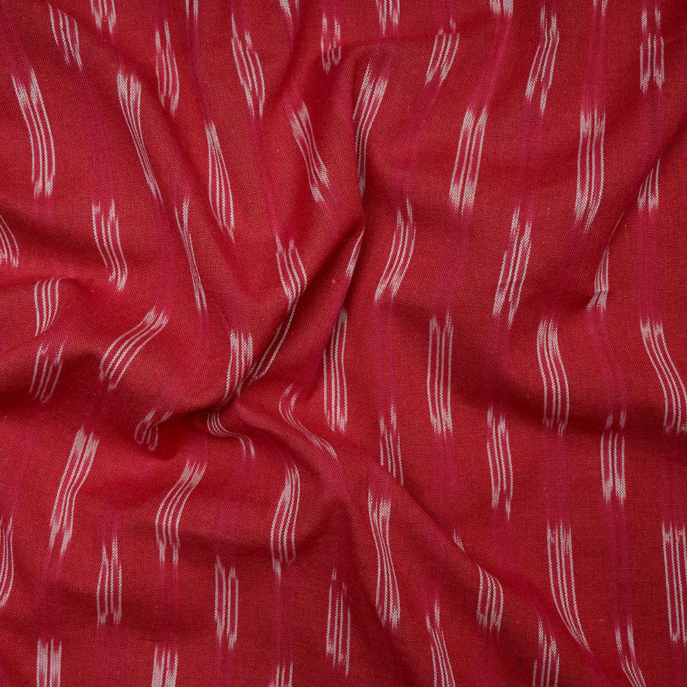Red Color Washed Woven Ikat Cotton Fabric
