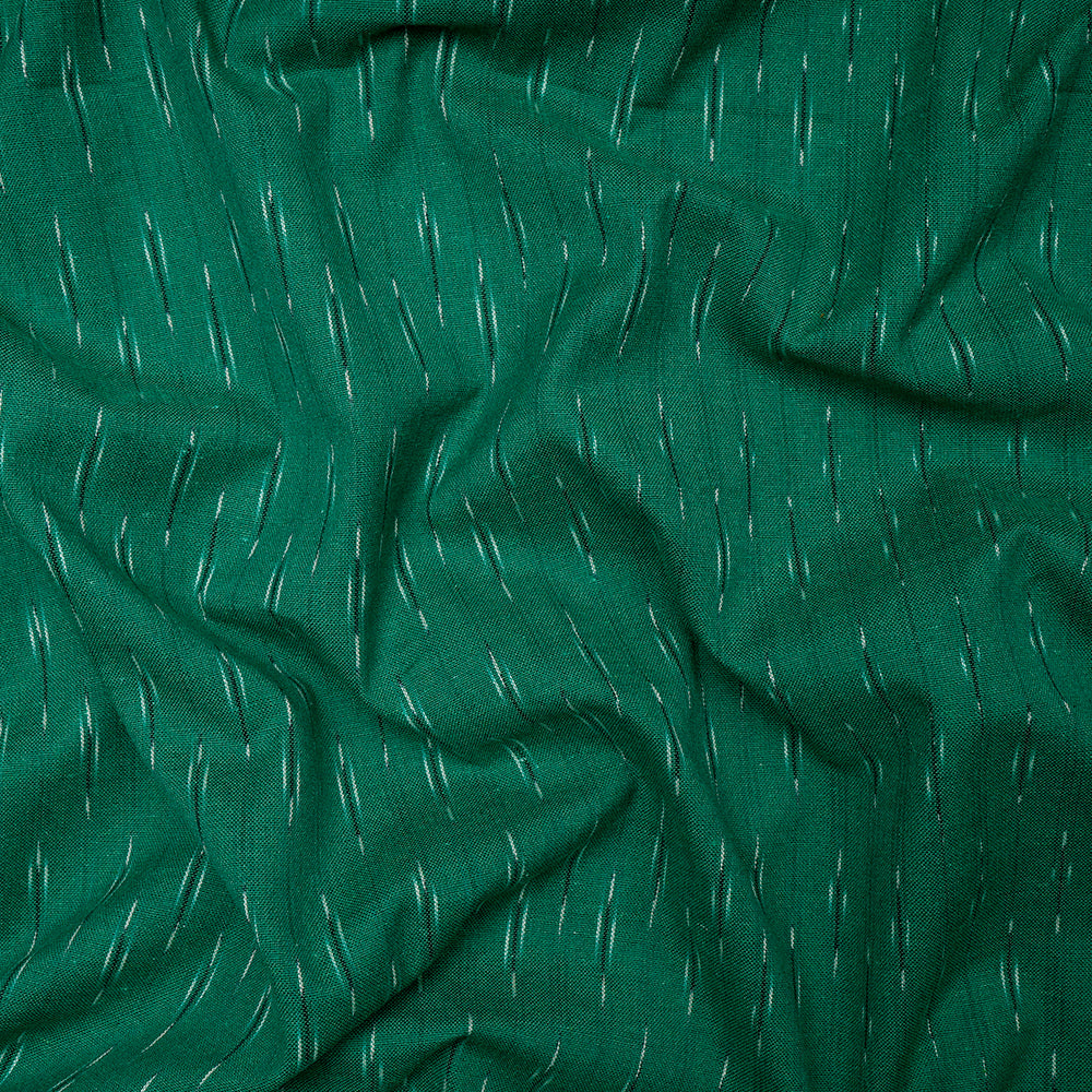 Dark Green Color Washed Woven Ikat Cotton Fabric