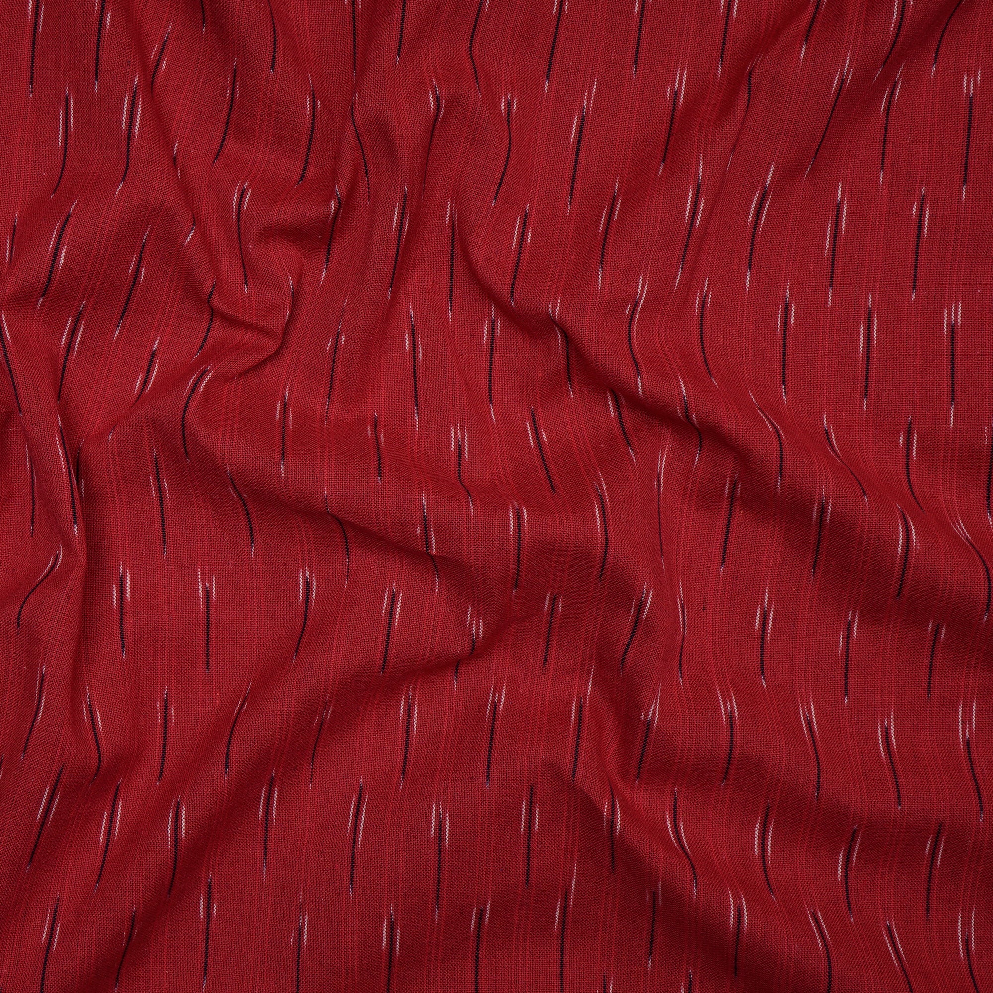 Carmine Red Washed Woven Ikat Cotton Fabric