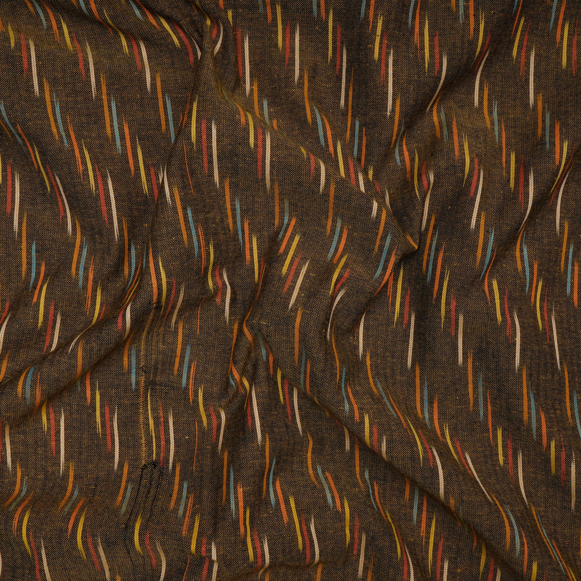 Peanut Brown Washed Woven Ikat Cotton Fabric