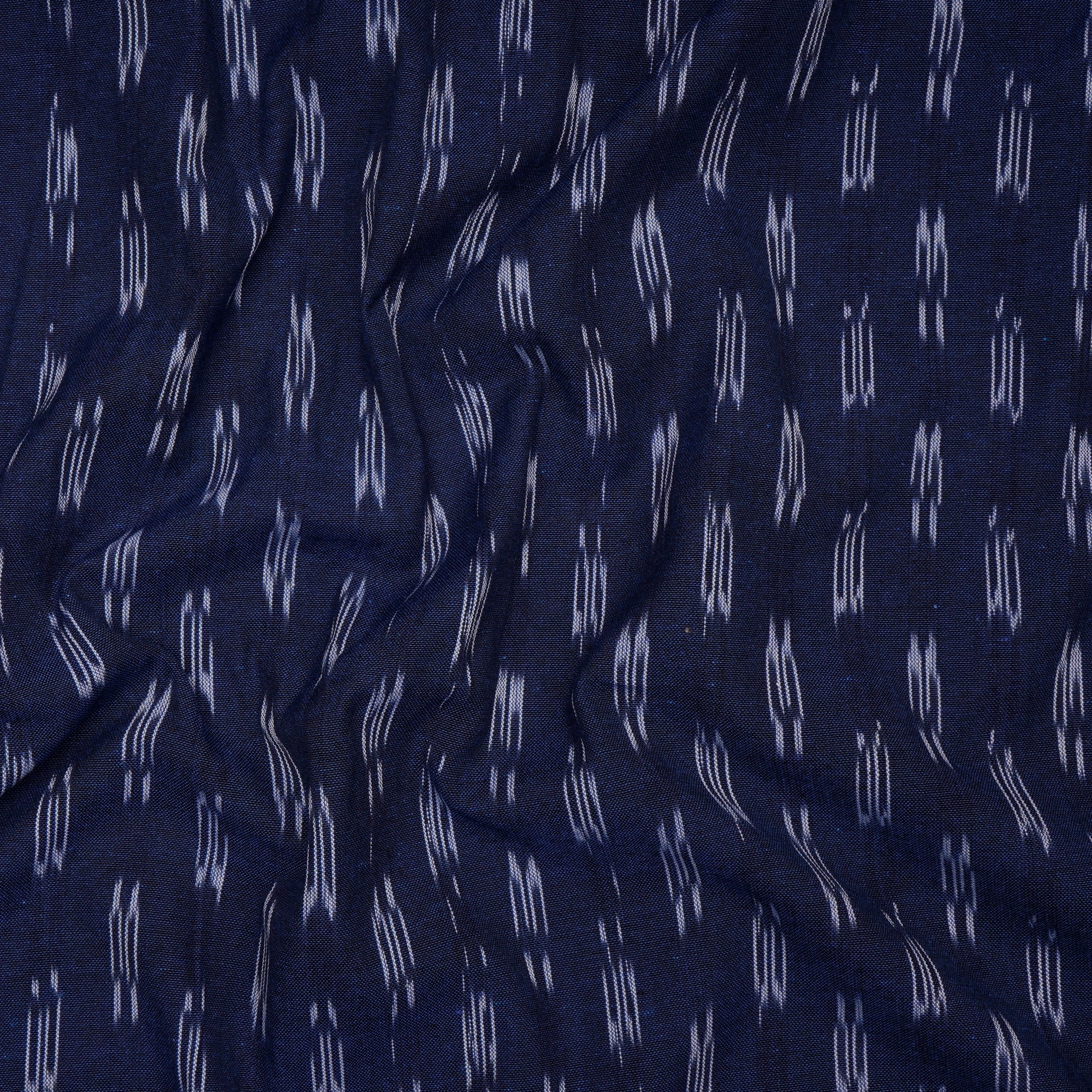 Navy Blue Washed Woven Ikat Cotton Fabric