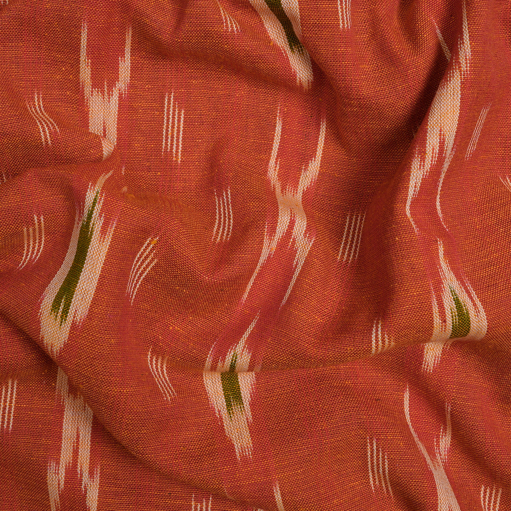 Orange Color Washed Woven Ikat Cotton Fabric