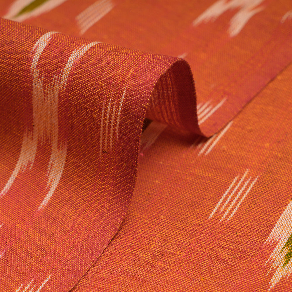 Orange Color Washed Woven Ikat Cotton Fabric