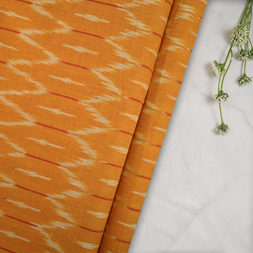 Yellow Color Washed Woven Ikat Cotton Fabric