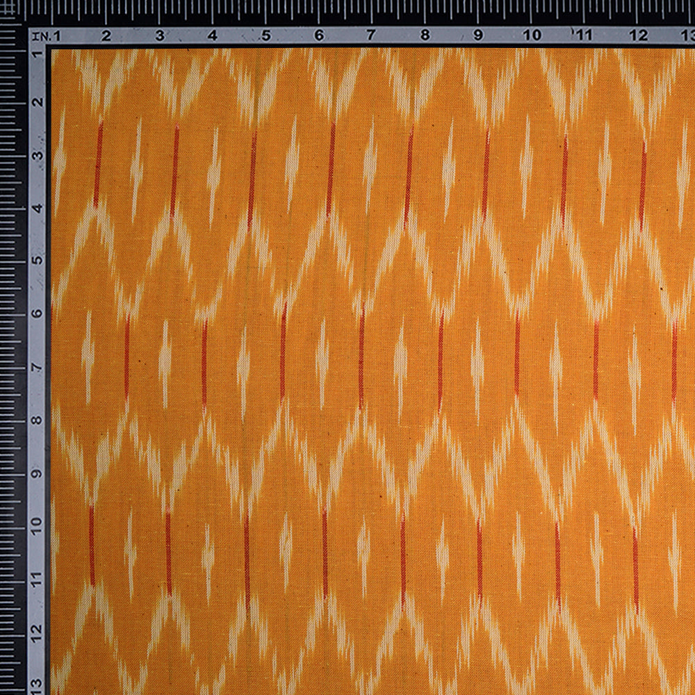 Yellow Color Washed Woven Ikat Cotton Fabric
