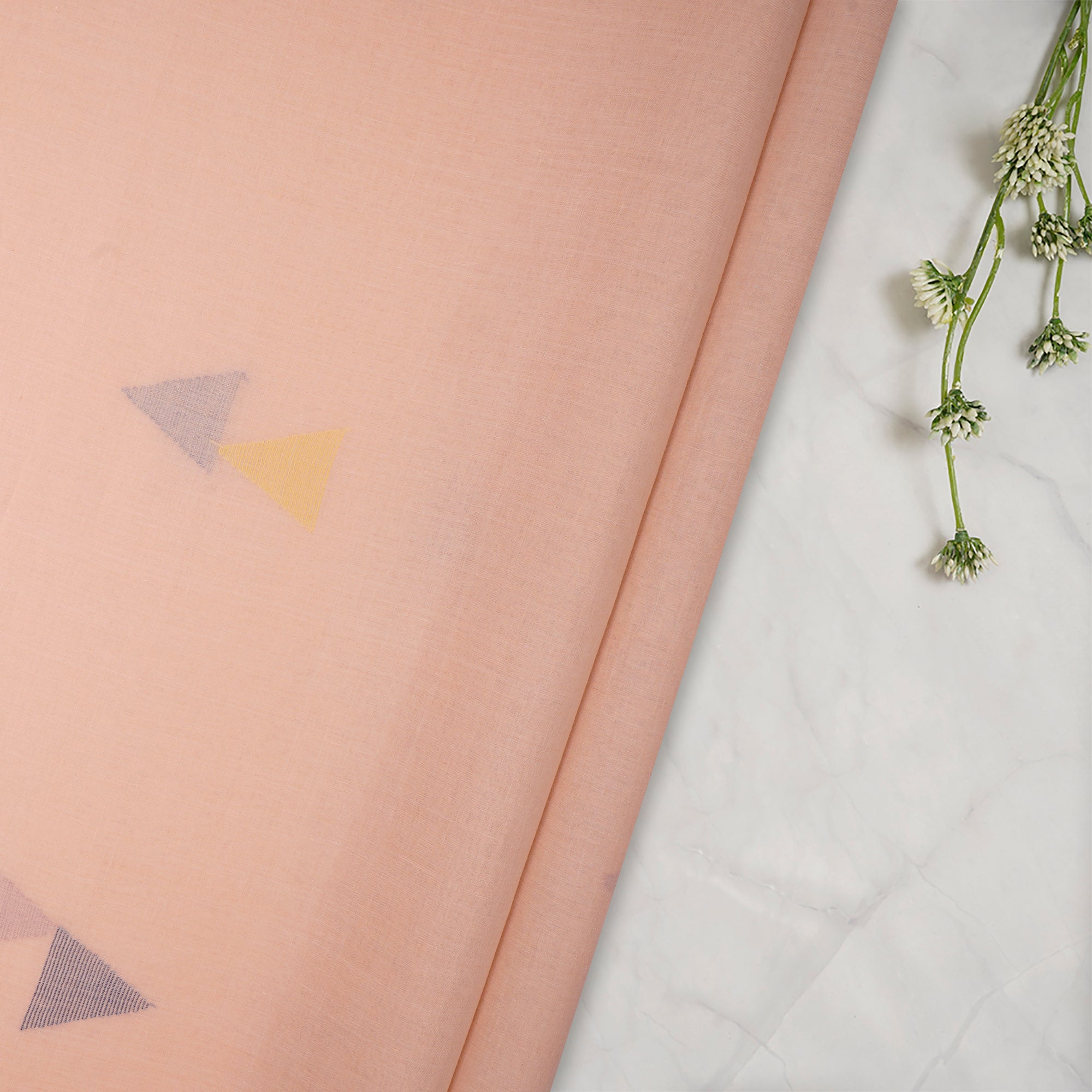 Peach Jamdani Fine Handwoven Cotton Fabric