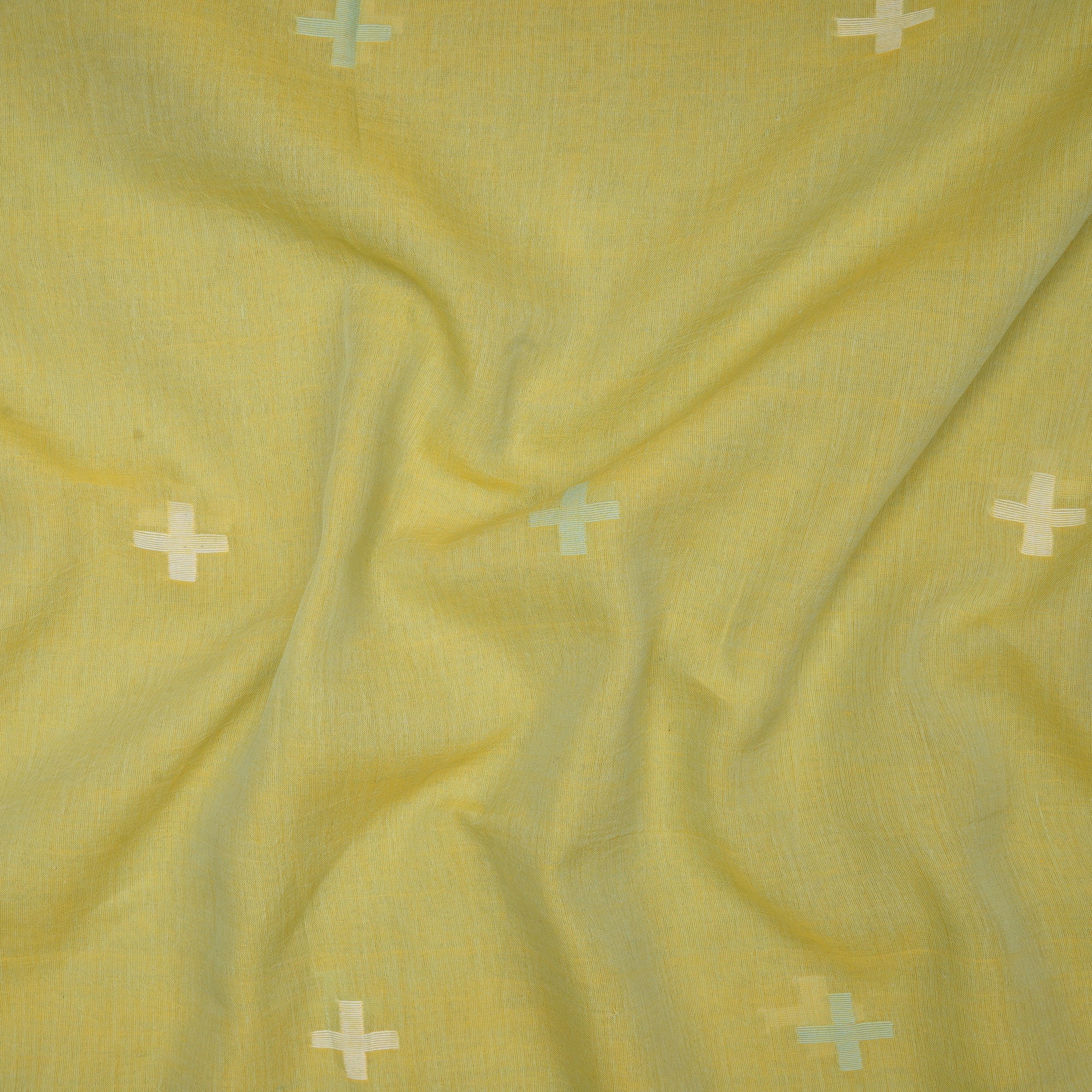 Yellowish Green Jamdani Fine Cotton Handloom Fabric