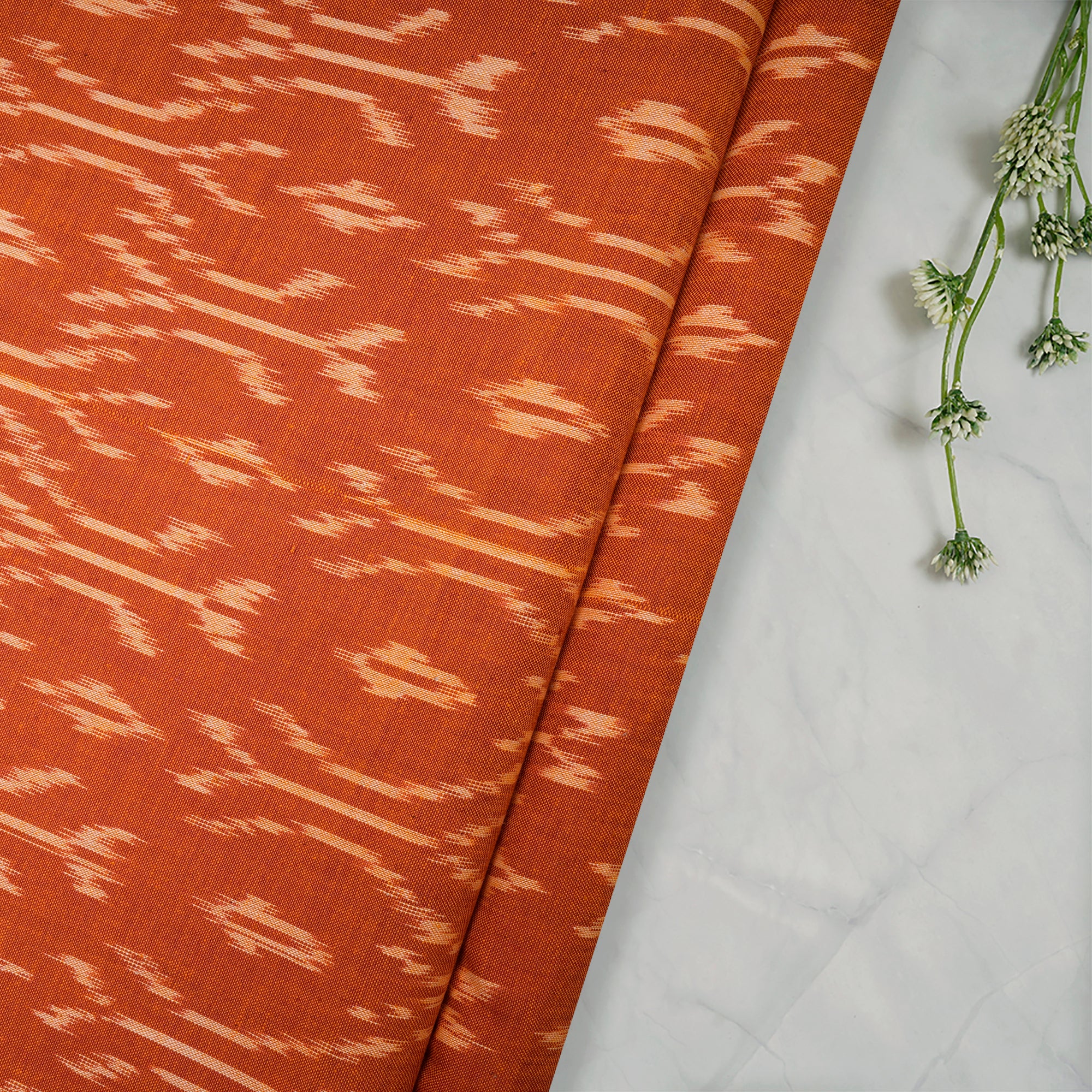 Buy Orange 2/60 Washed Woven Ikat Cotton Fabric 57625/4