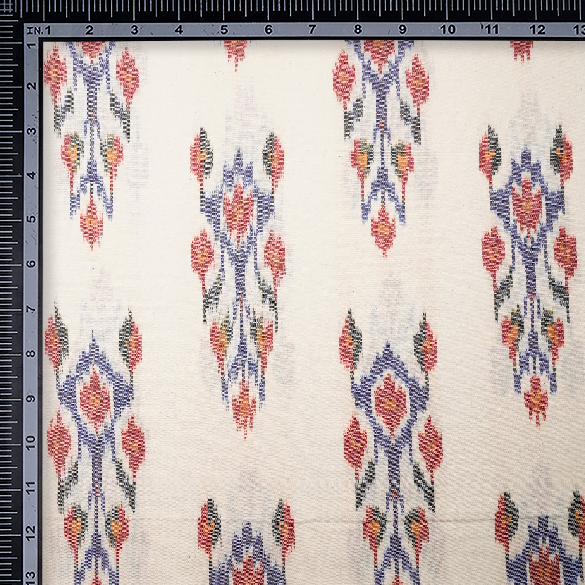 White-Red 2/60 Washed Woven Ikat Cotton Fabric