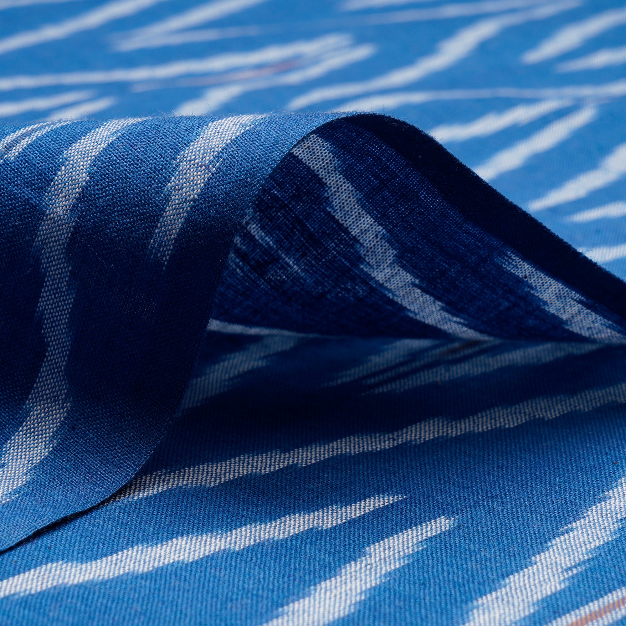 Blue 2/60 Washed Woven Ikat Cotton Fabric