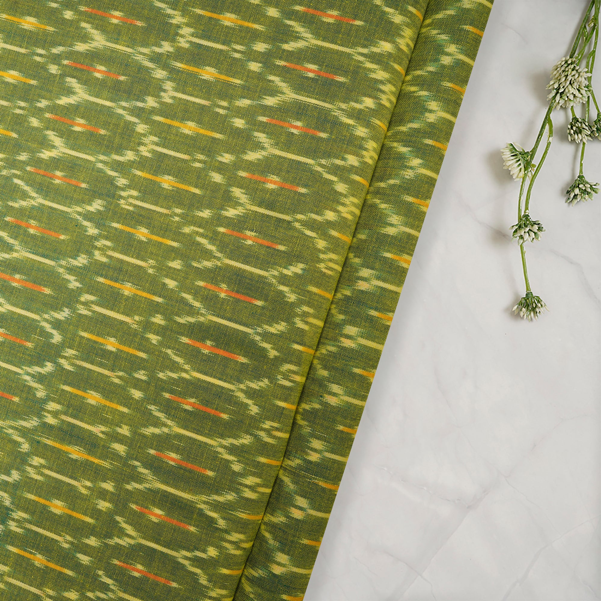 Lime Green 2/120 Mercerized Washed Woven Ikat Cotton Fabric