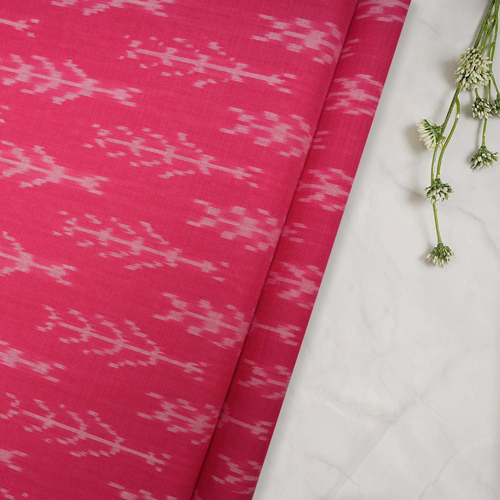 Pink 2/120 Mercerized Washed Woven Ikat Cotton Fabric