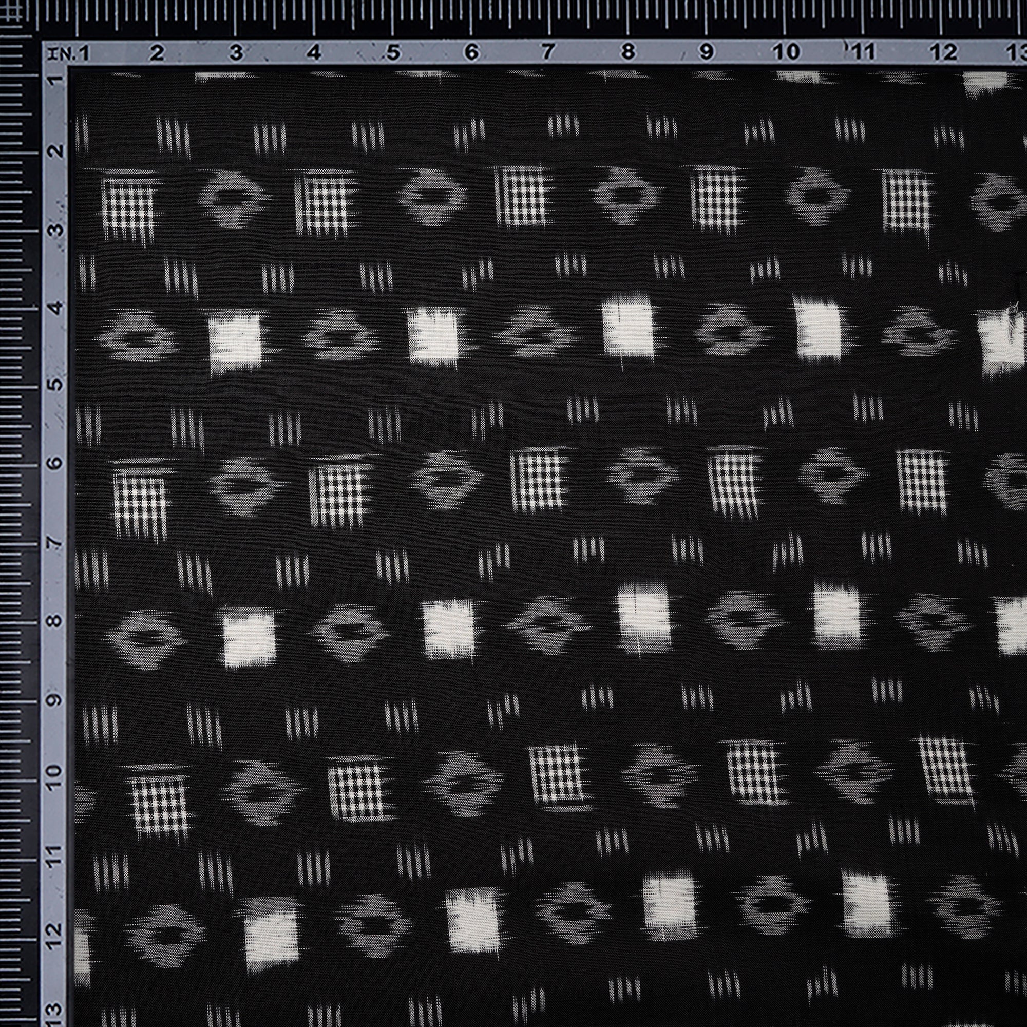 Black-White Washed Woven Double Ikat Cotton Fabric