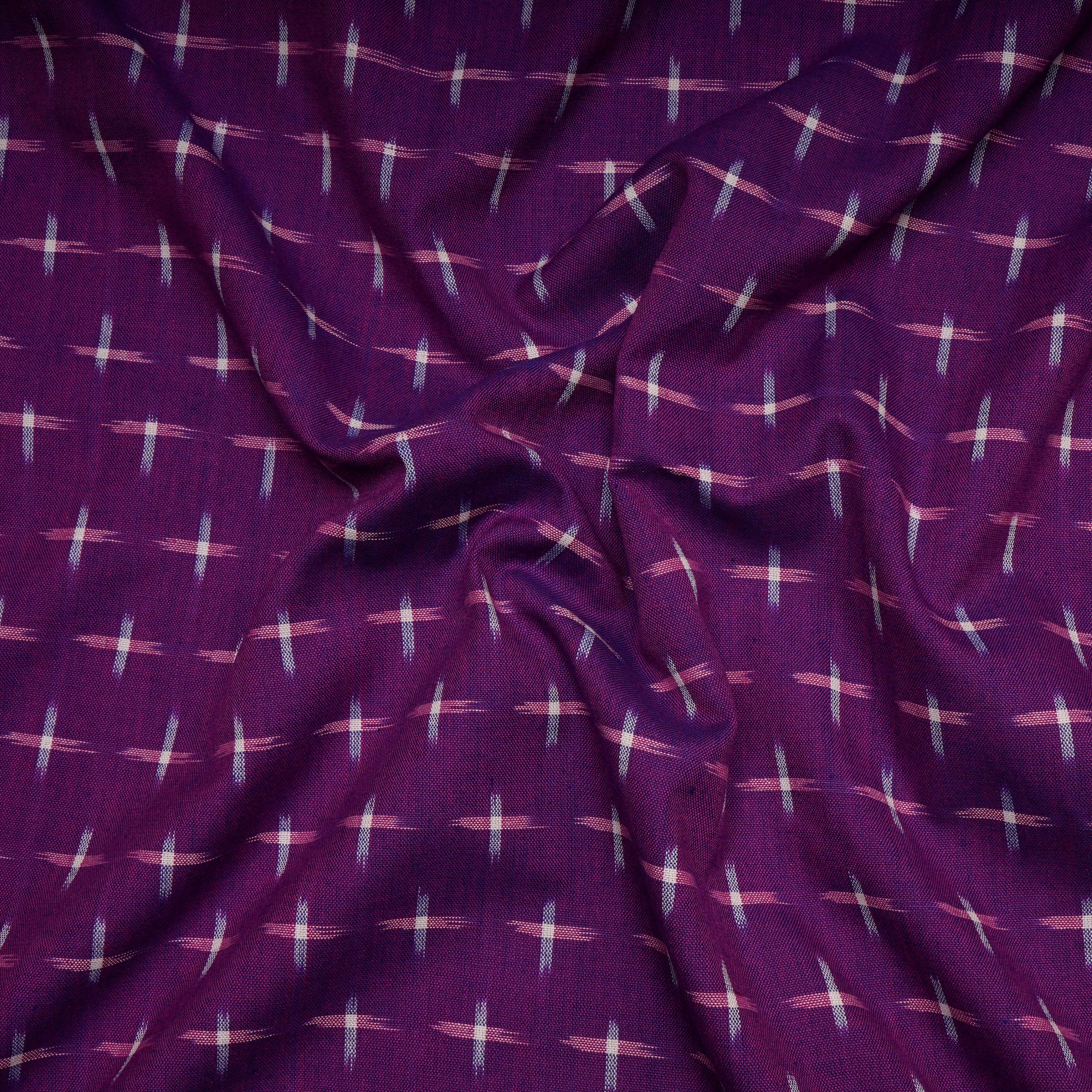 Purple-White Washed Woven Double Ikat Cotton Fabric
