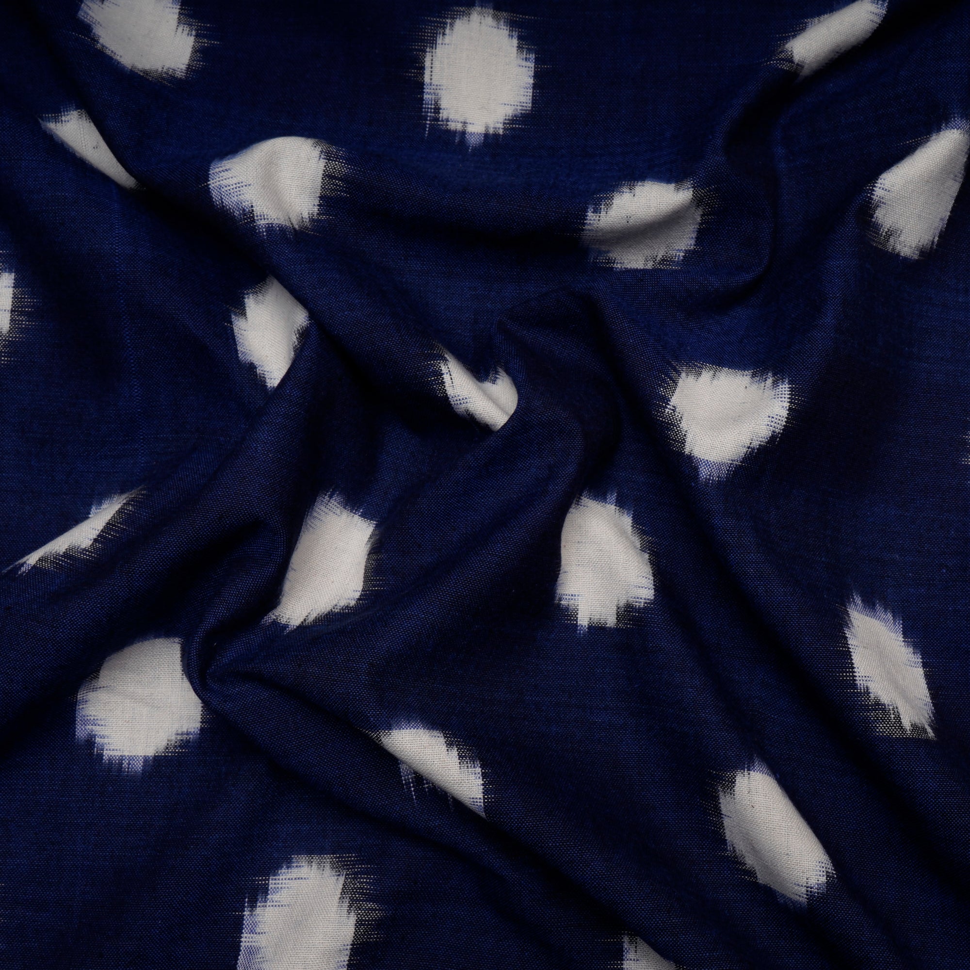 Dark Blue-White Washed Woven Double Ikat Cotton Fabric