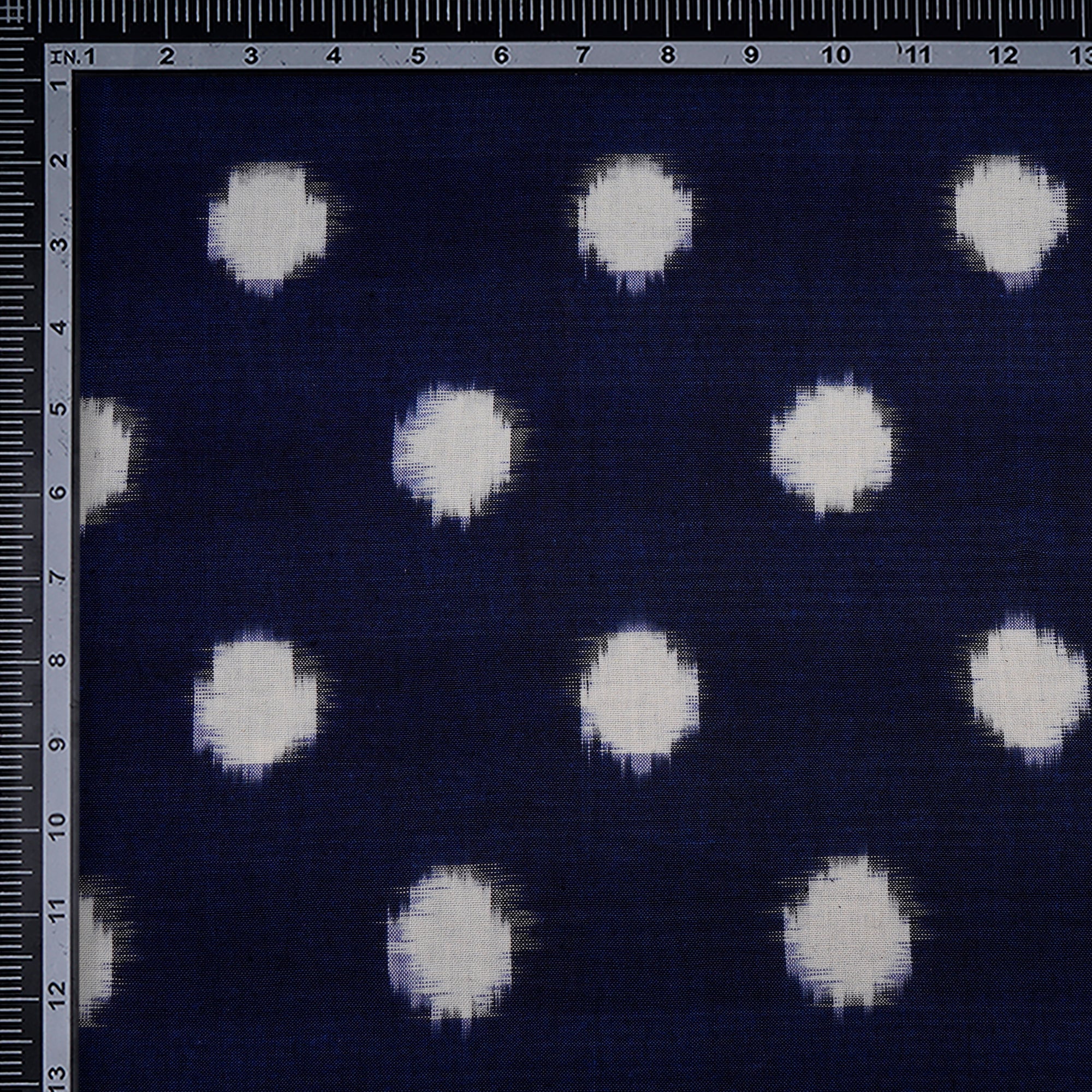 Dark Blue-White Washed Woven Double Ikat Cotton Fabric