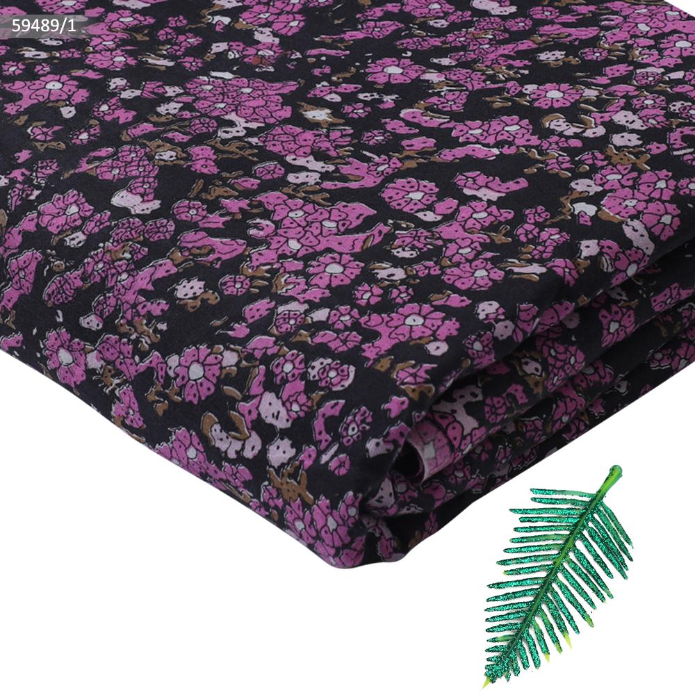 Black-Purple Color Printed Silk Cotton Organza Fabric