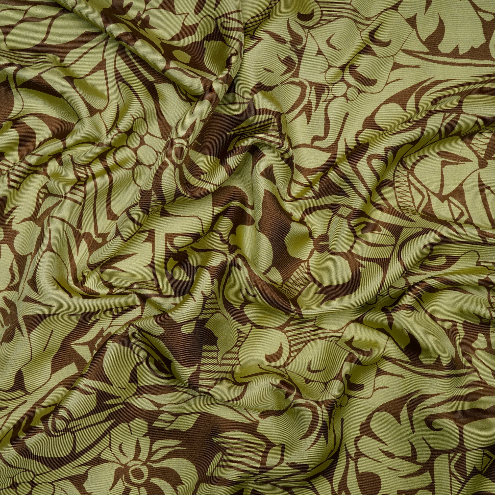 Sharp Green-Brown Color Printed Twill Silk Fabric