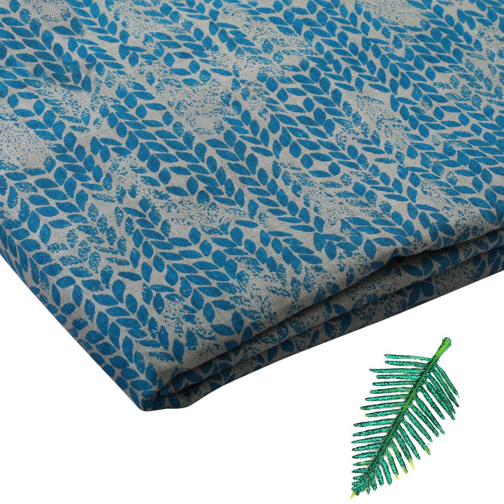 Dark Cyan Color Printed Matka Silk Fabric