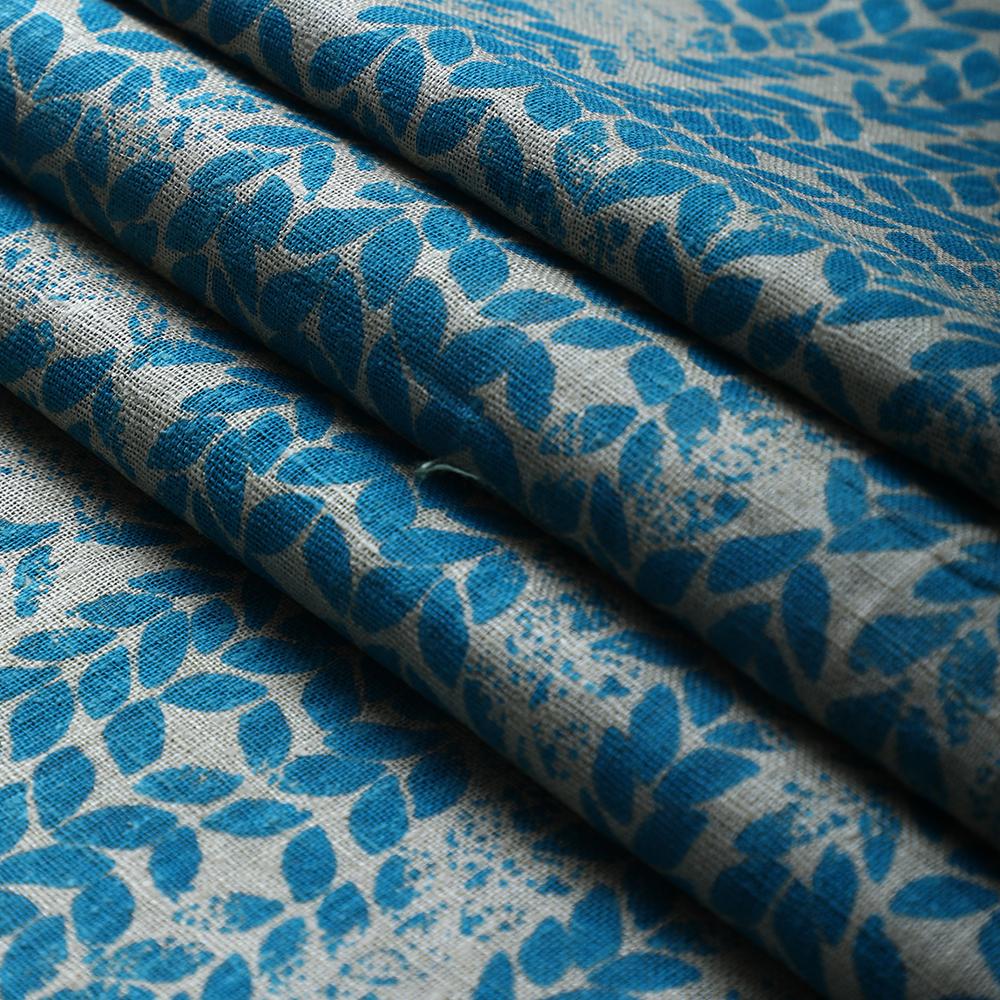 Dark Cyan Color Printed Matka Silk Fabric