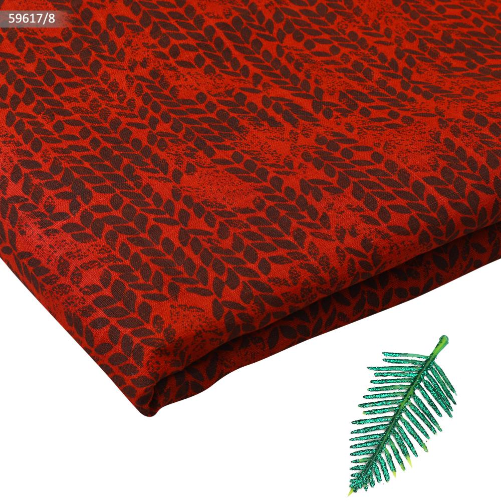Red-Brown Color Printed Matka Silk Fabric