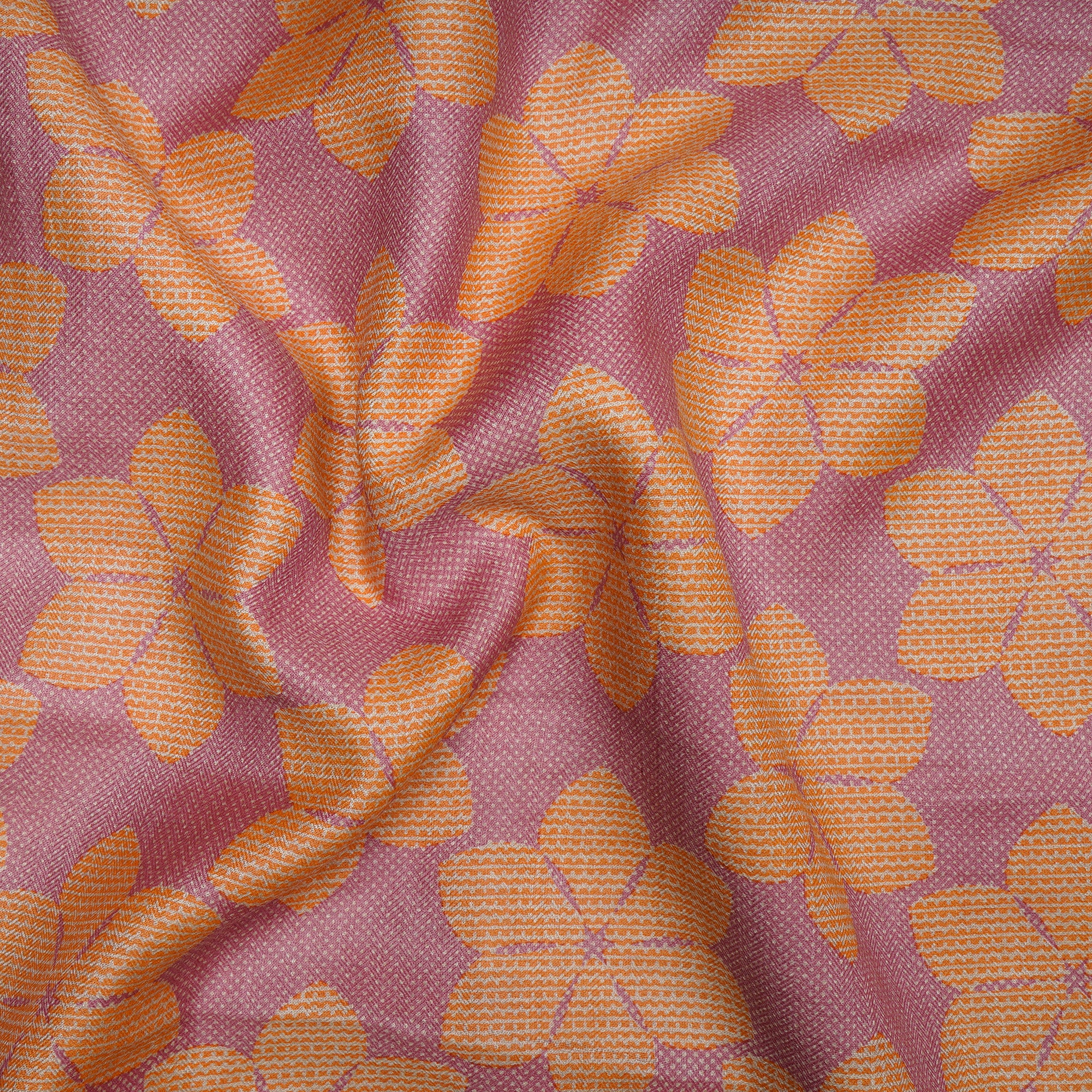 Pink-Orange Color Printed Pashmina Silk Fabric