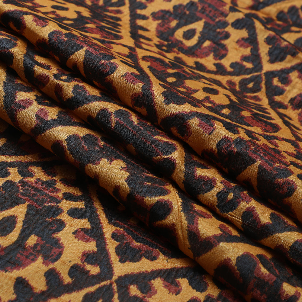 Mustard-Brown Color Printed Tussar Silk Fabric