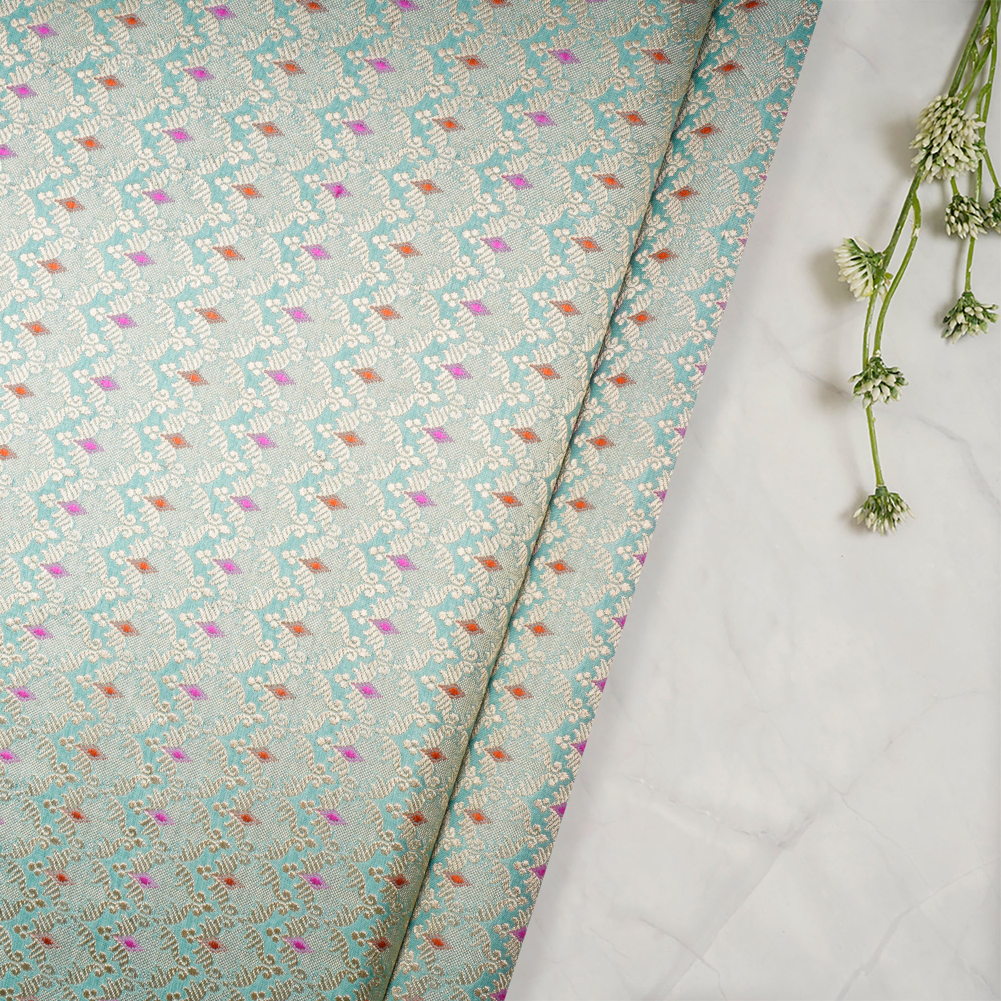 Ocean Wave All Over Pattern Premium Banarasi Brocade Silk Fabric