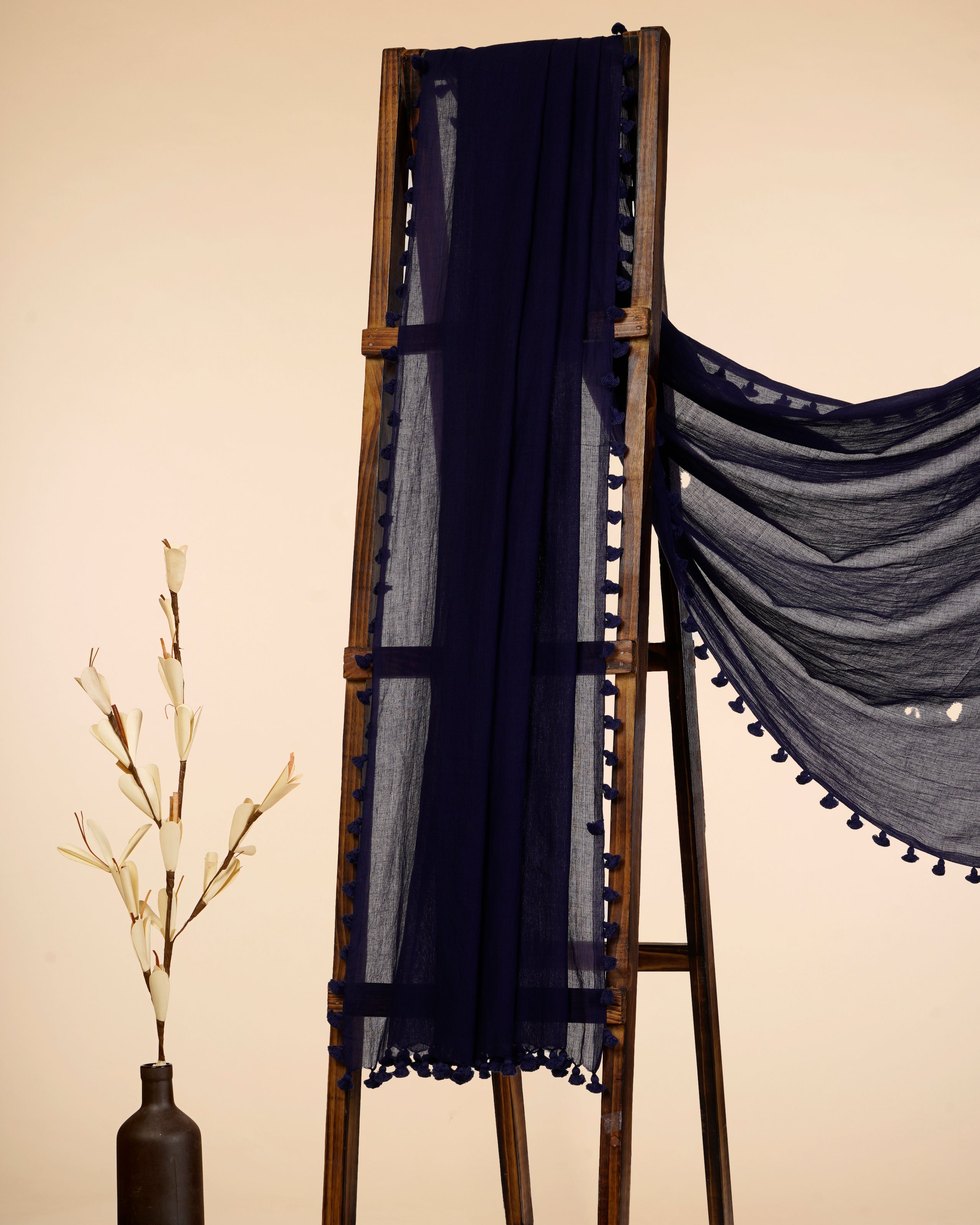 Dark Purple Color Muslin Cotton Dupatta with Tassels