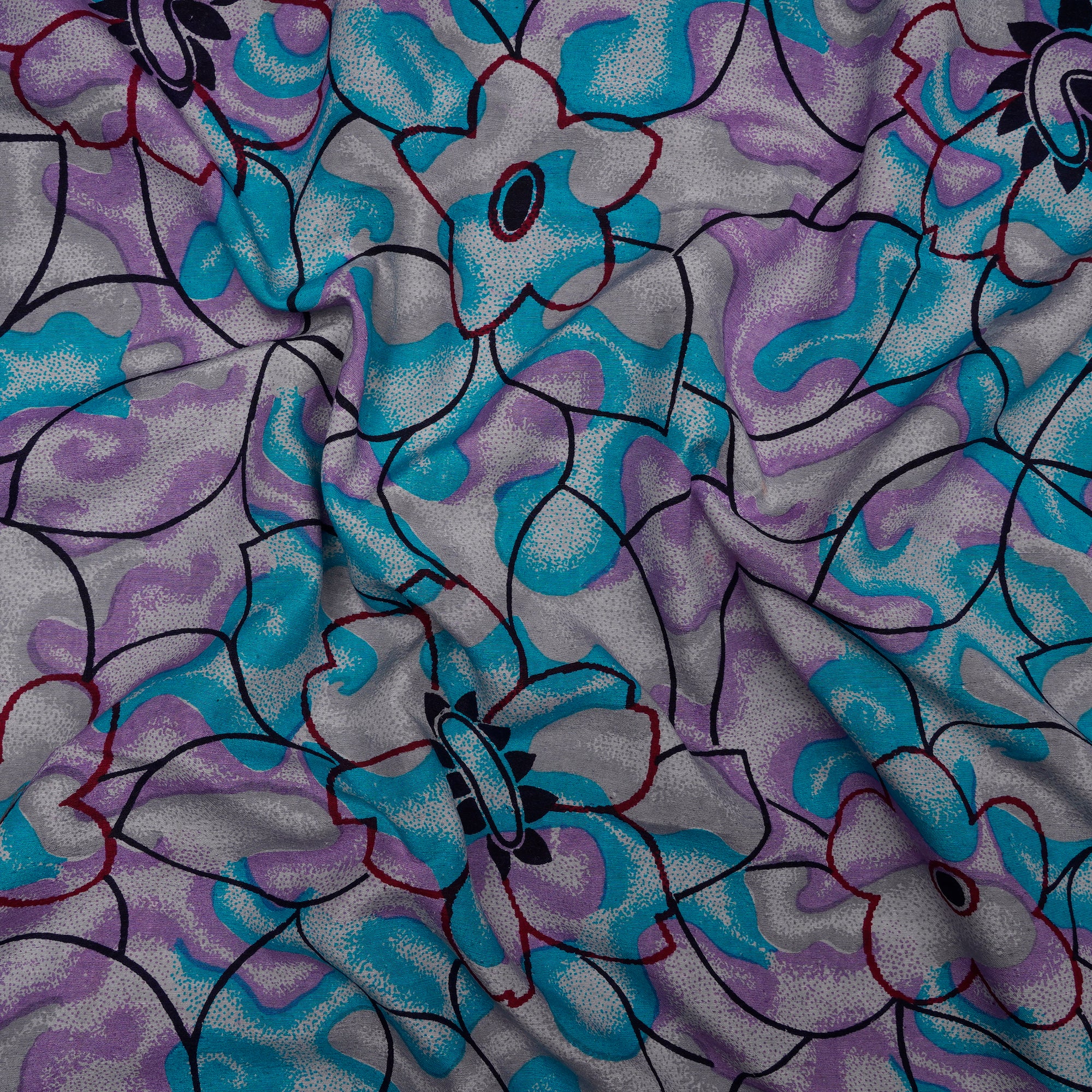 Blue-Purple Color Printed Noile Silk Fabric