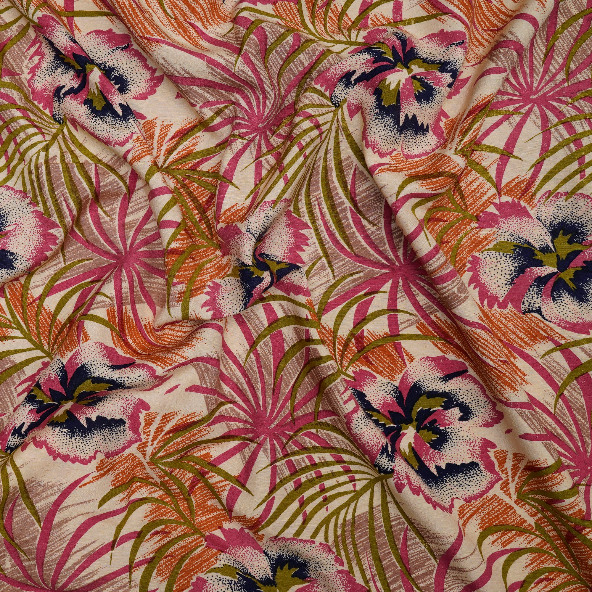 Multi Color Printed Noile Silk Fabric