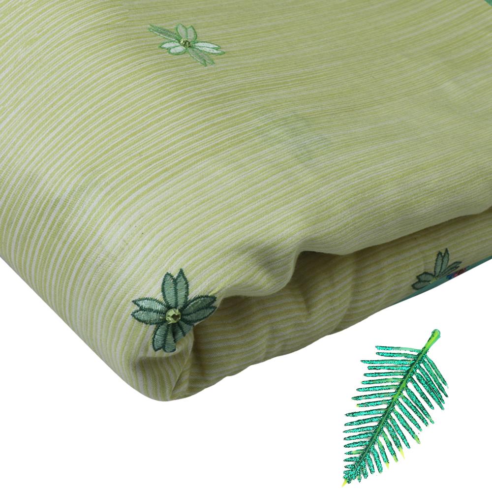 Yellow Color Embroidered Silk Cotton Fabric