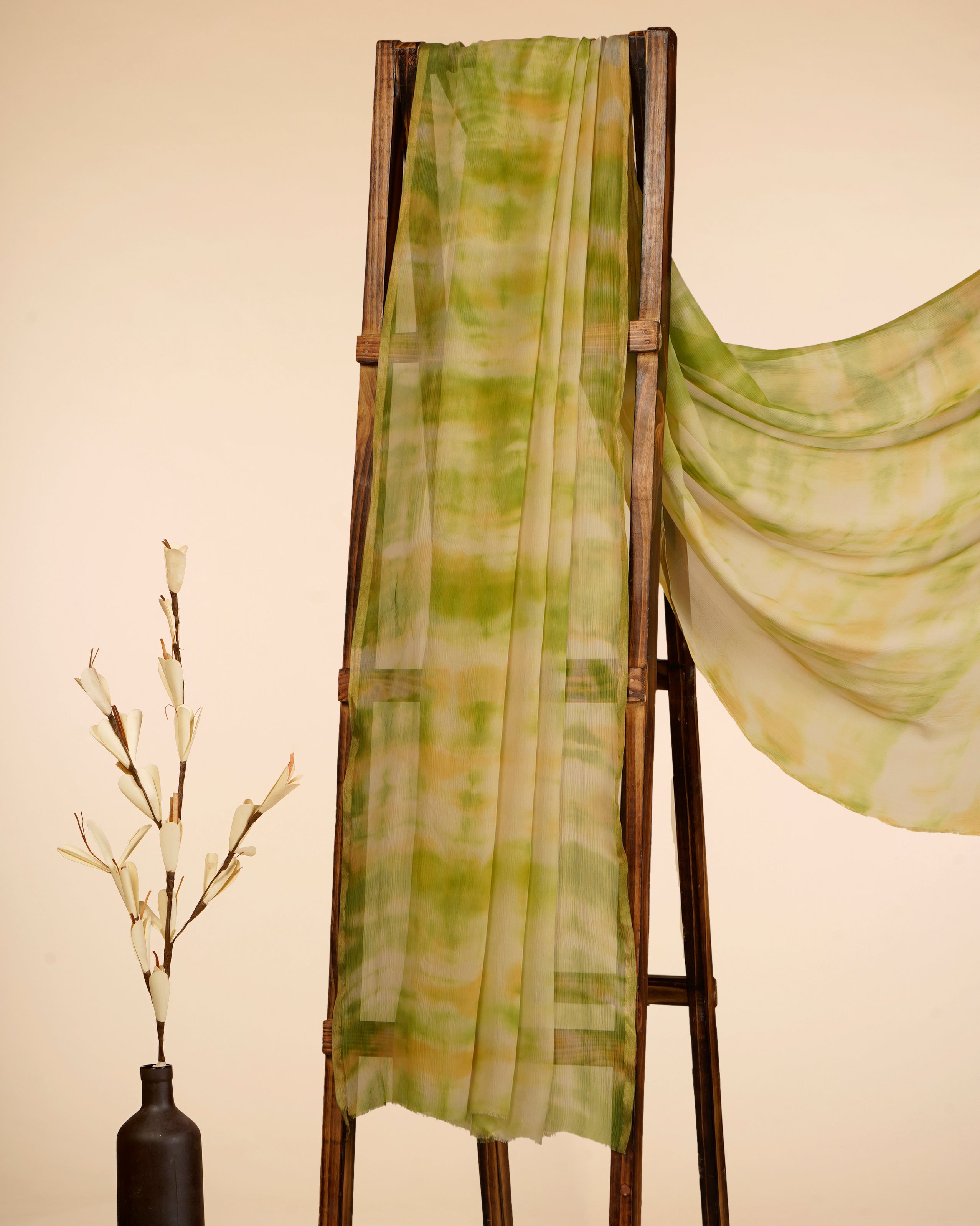 Green-Yellow Color Hand Tie-Dye Chiffon Silk Dupatta