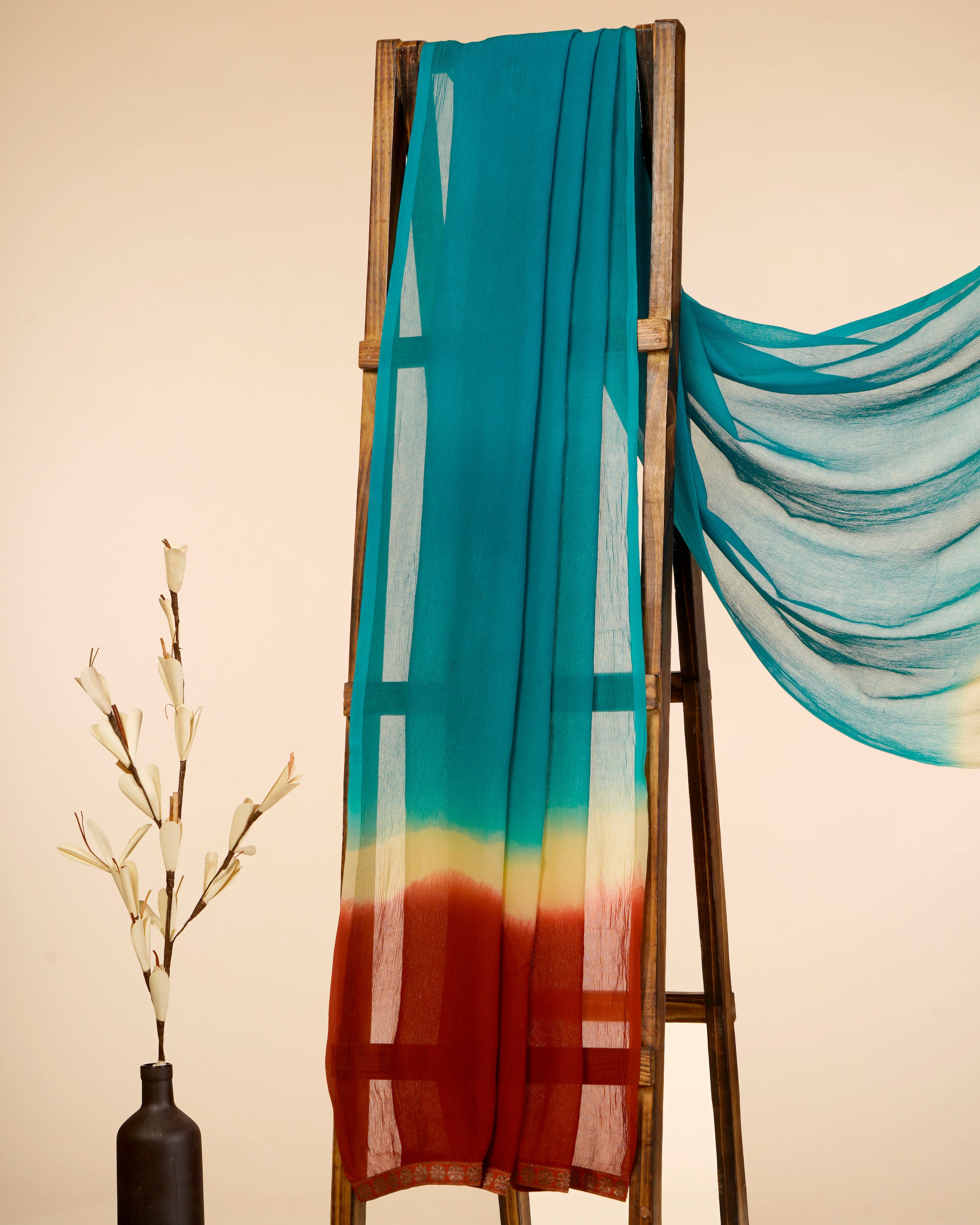 Red-Blue Color Chiffon Silk Dupatta