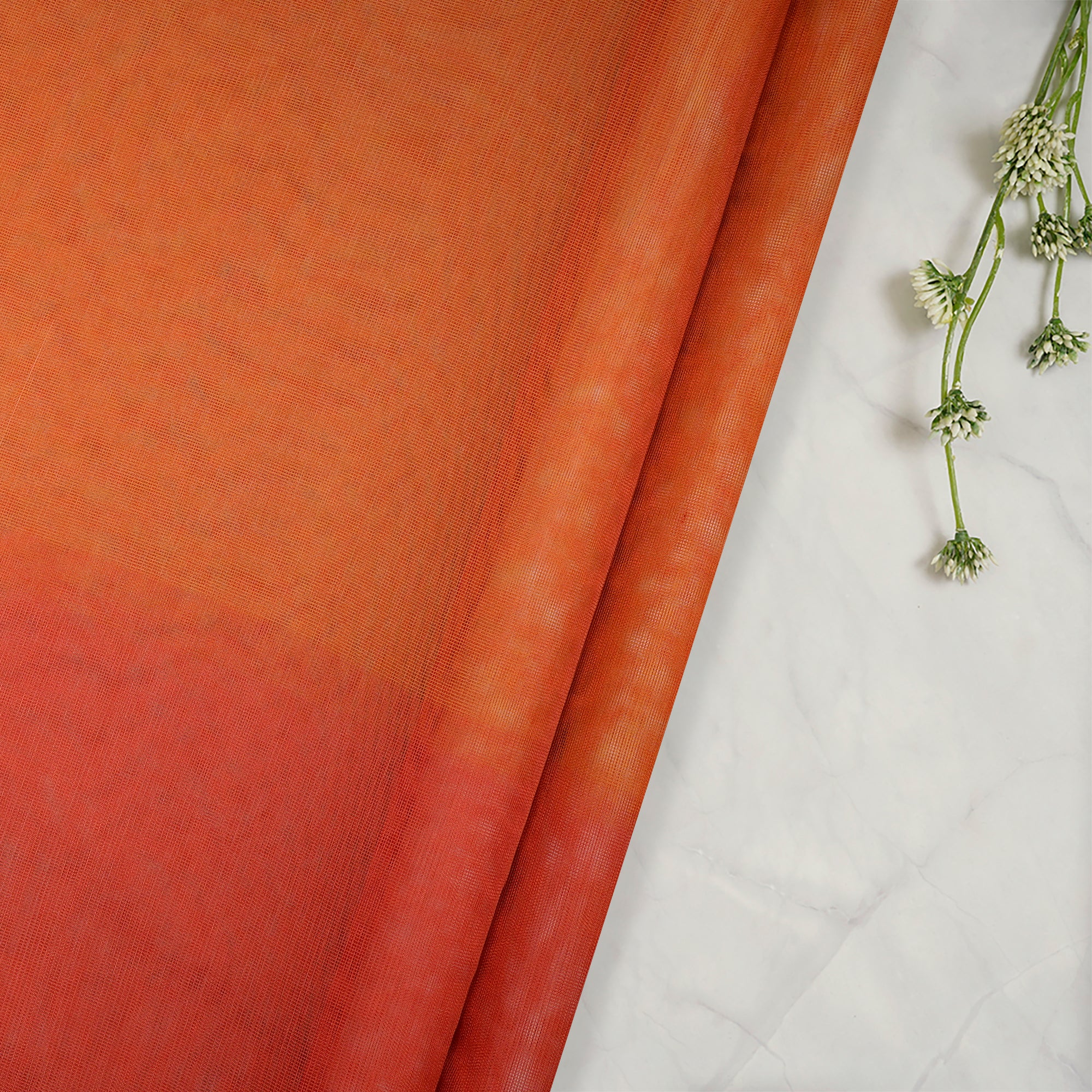 Red-Orange Color Net Silk Fabric