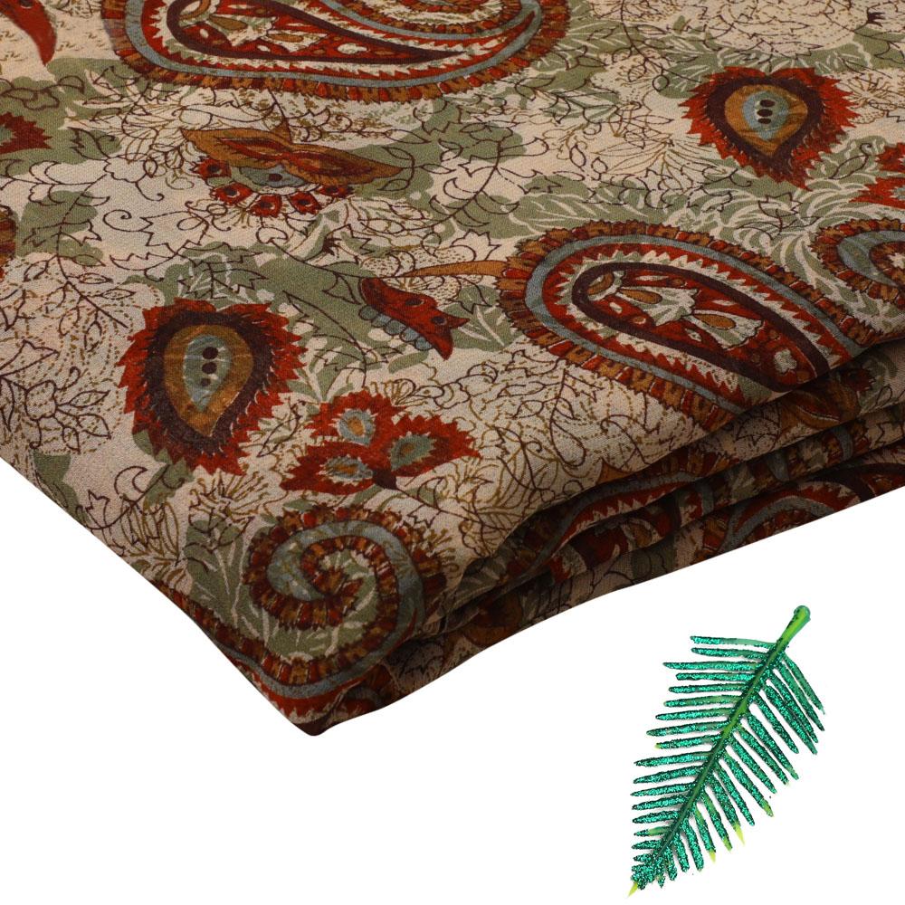 Brown-Olive Green Color Printed Georgette Silk Fabric