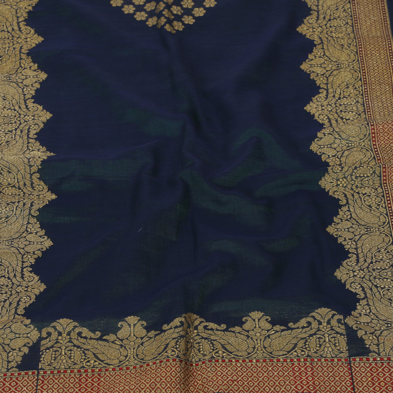 Green-Golden Color Handwoven Brocade Silk Stole